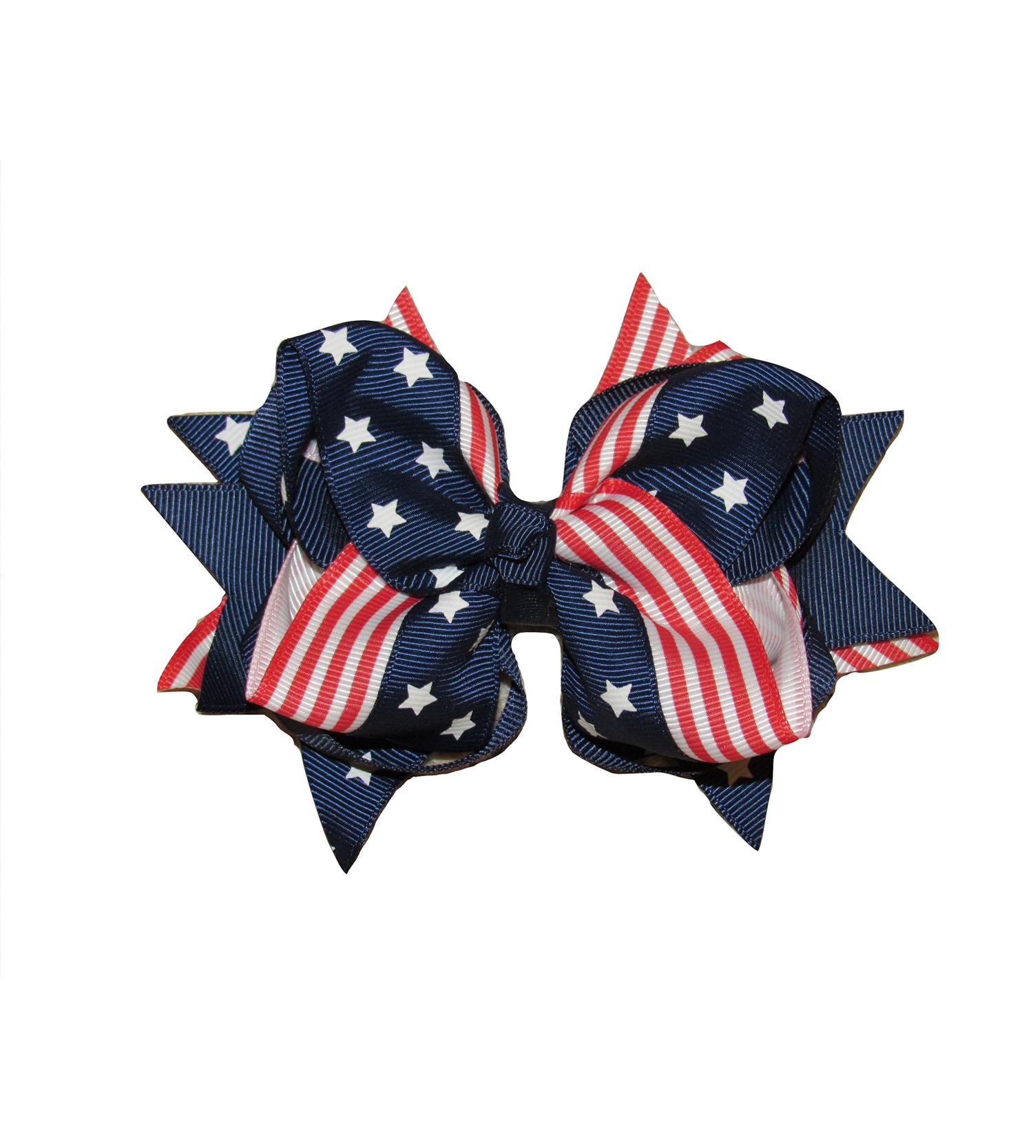 New "Stars & Stripes" 4th of July Hairbow Alligator Clip Girls 5 Inch Hair Bow Boutique Fireworks USA Patriotic Memorial Day Veteran's Day Grosgrain Ribbon