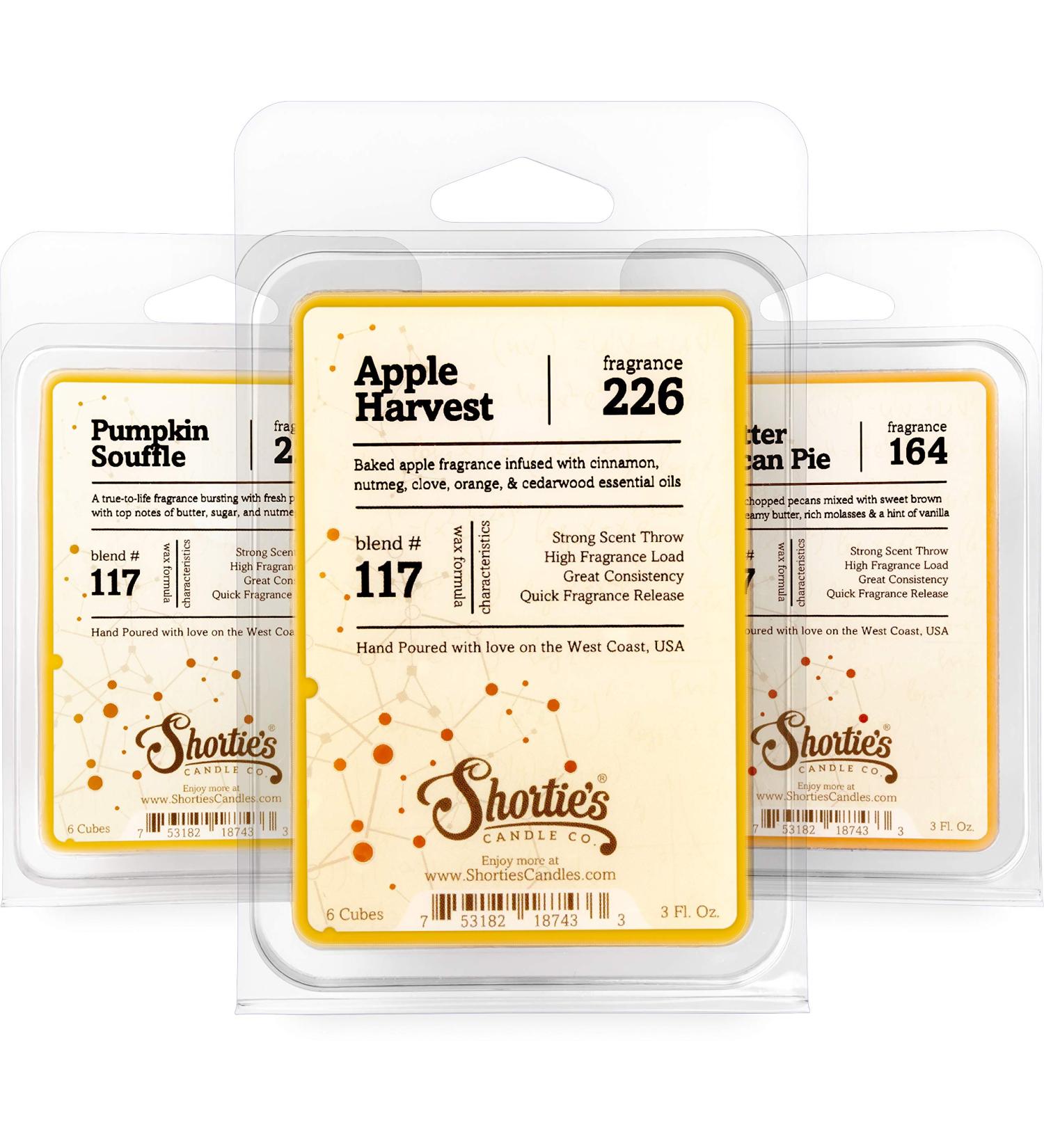 Shortie's Candle Company Fall Wax Melts Variety Pack - Pumpkin Souffle, Butter Pecan Pie, Apple Harvest - 3 Oz. Bars with Natural Oils - Fall Warmer Wax Cubes - Buy Online on GoSupps.com
