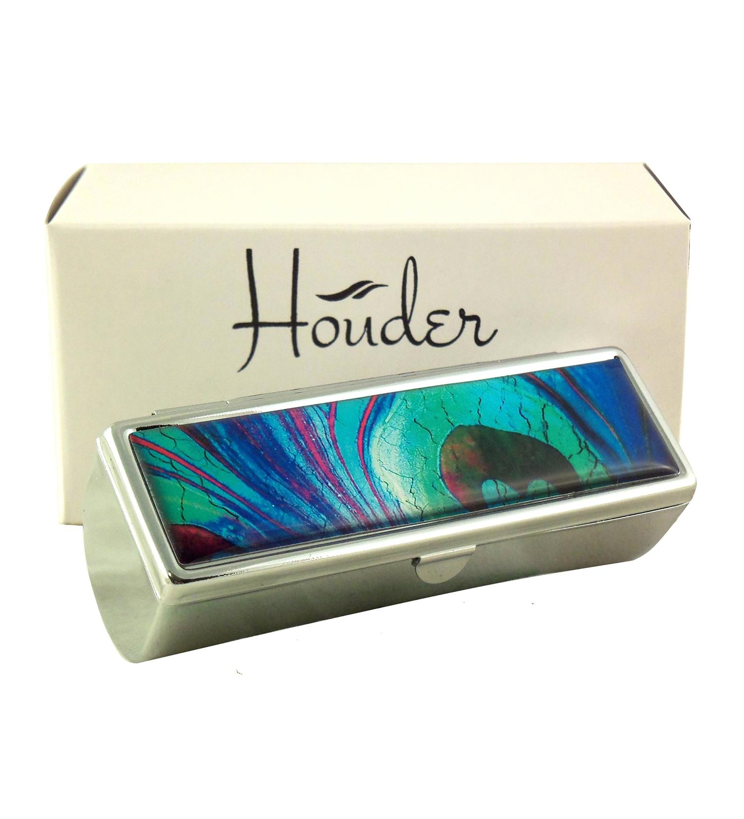 Houder Designer Lipstick Case with Mirror for Purse - Velvet Lined Peacock Feather Lipstick Holder - Gift Box Included - Buy Online on GoSupps.com