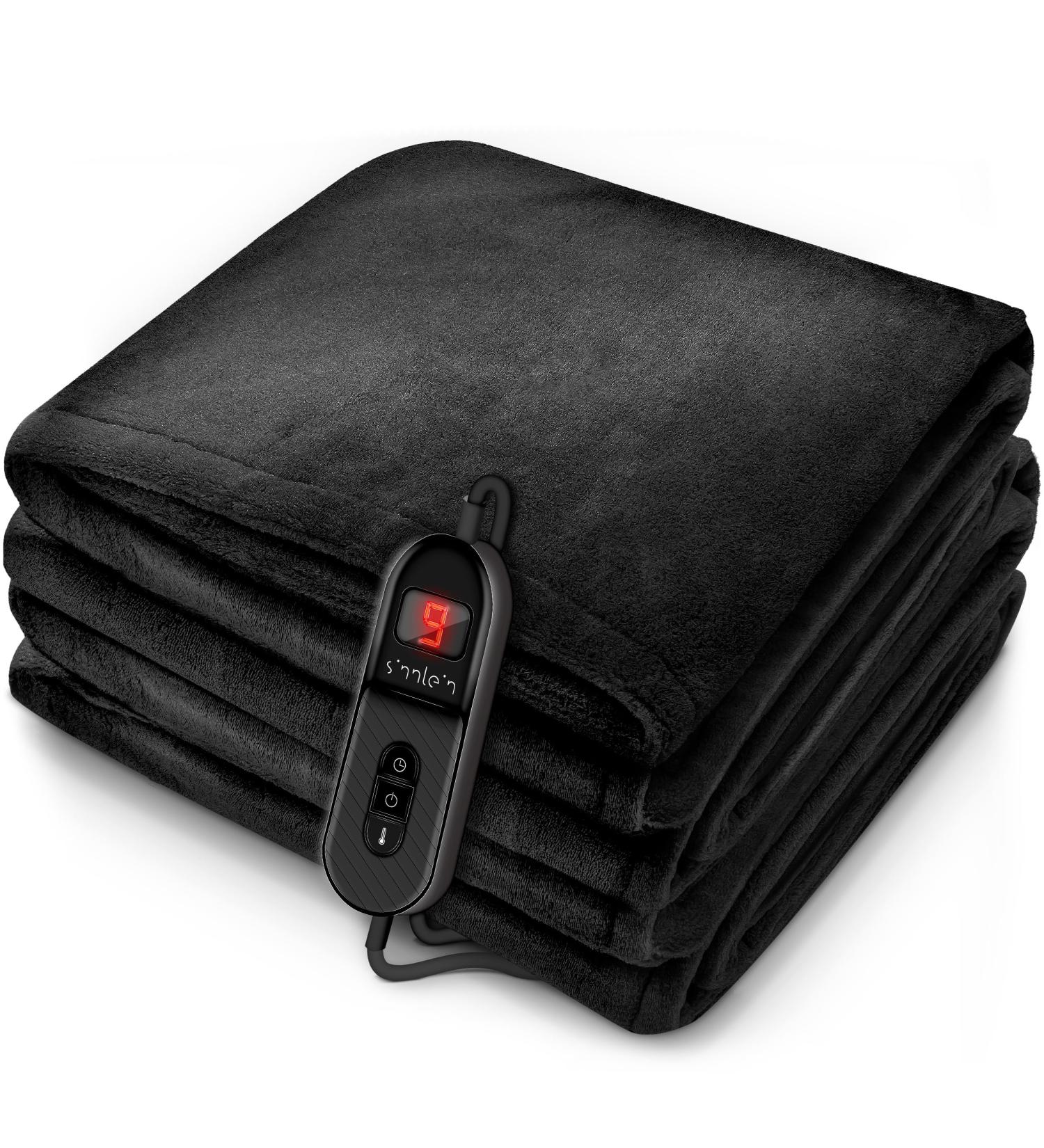 Sinnlein Heating Ceiling 200x180cm - T V S d GS Checked | Electric Thermal Blanket with Timer & 9 Temp Levels | Washable | Digital Display | Cuddly Black Blanket - Buy Online on GoSupps.com