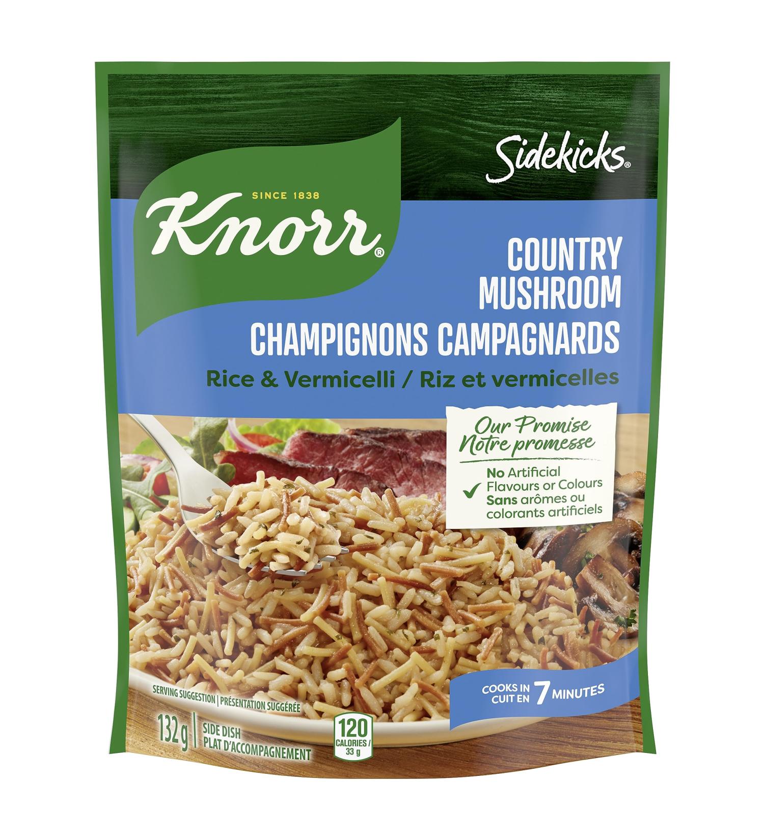 Knorr Sidekicks Rice & Vermicelli for a quick rice dish that's easy to prepare Country Mushroom without artificial flavours or colours 132 g 8 count Country Mushroom Rice - Buy Online on GoSupps.com