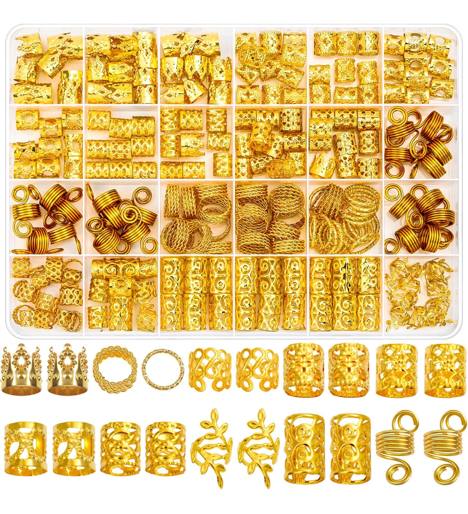 Lucomb 220-Piece Gold Hair Jewelry Set for Braids & Dreadlocks - Metal Cuff Clips Rings & Accessories for Women - Buy Online on GoSupps.com