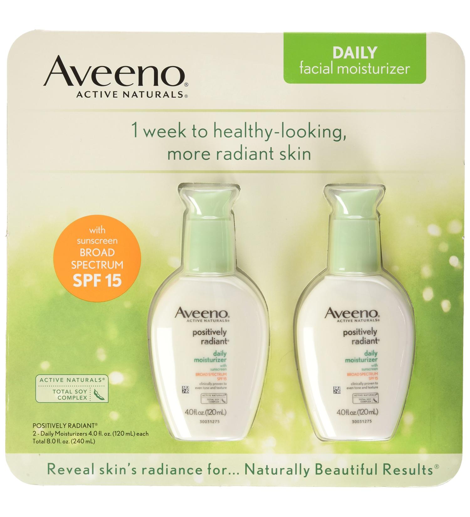 Aveeno Positively Radiant Daily Moisturizer SPF 15 4oz (Pack of 2) - Buy Online on GoSupps.com