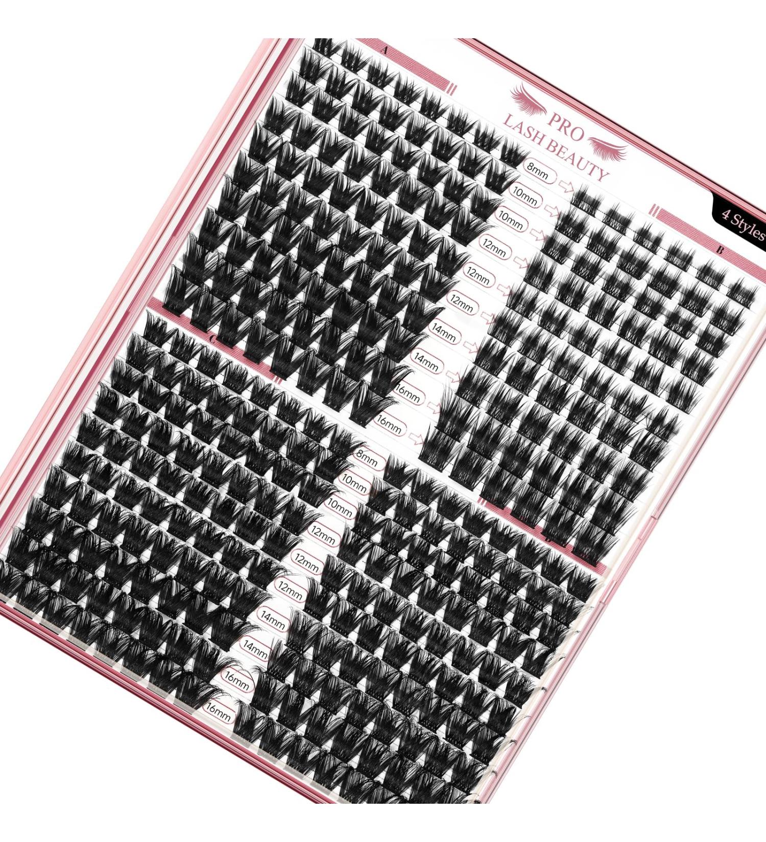 PRO 300 Pcs Cluster Lashes Lash 4 Styles Clusters DIY Eyelash Extension Individual Lashes Thin Band Easy to Apply at home Lashes(4 Styles 8-16mix) 8-16 mix 4 Styles (300 Pcs) - Buy Online on GoSupps.com