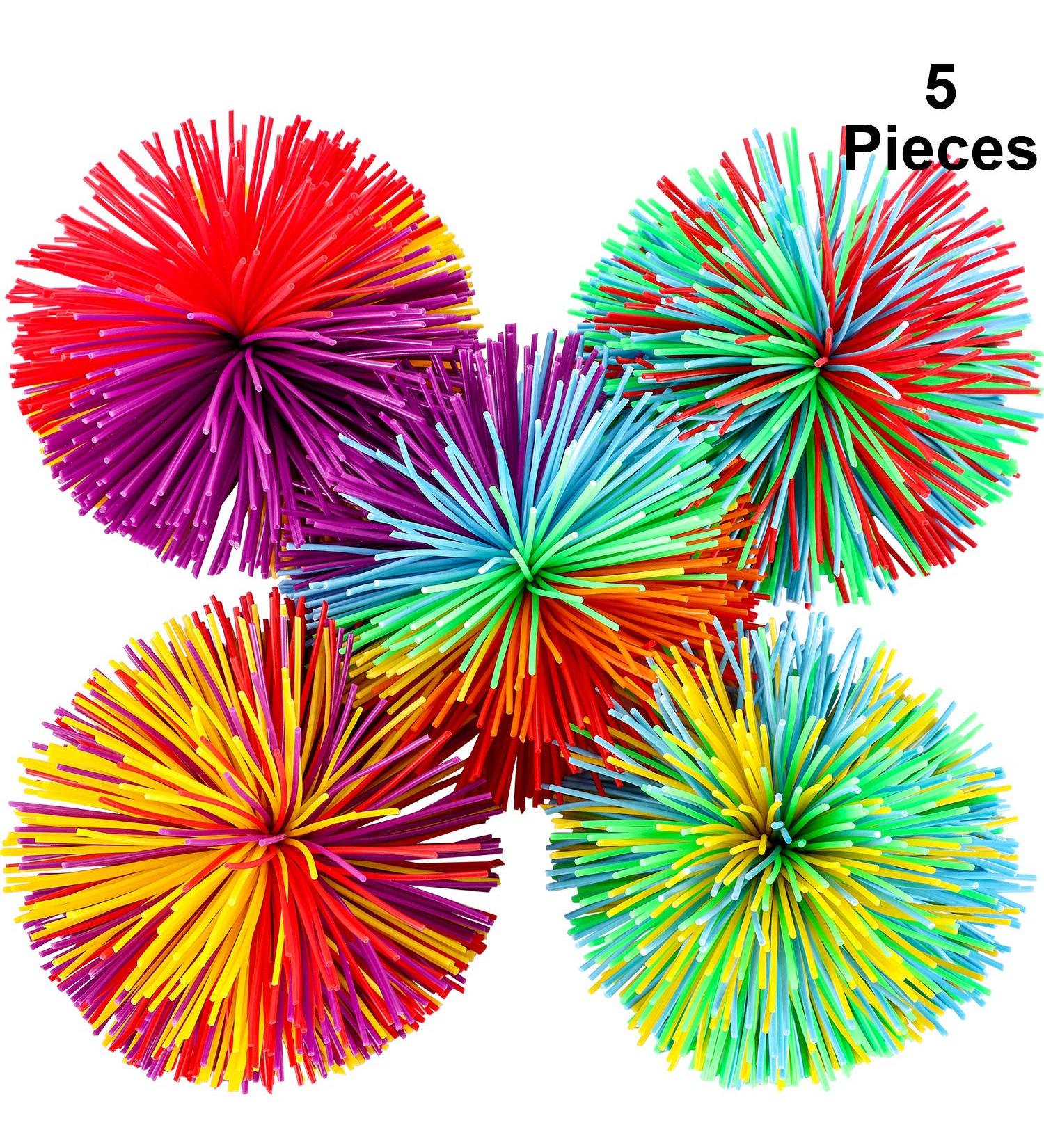 5-Piece Rainbow Monkey Stringy Balls - Soft Bouncy Sensory Fidget Stress Balls with Storage Bag - Multi-Colored Fun for All Ages - Buy Online on GoSupps.com
