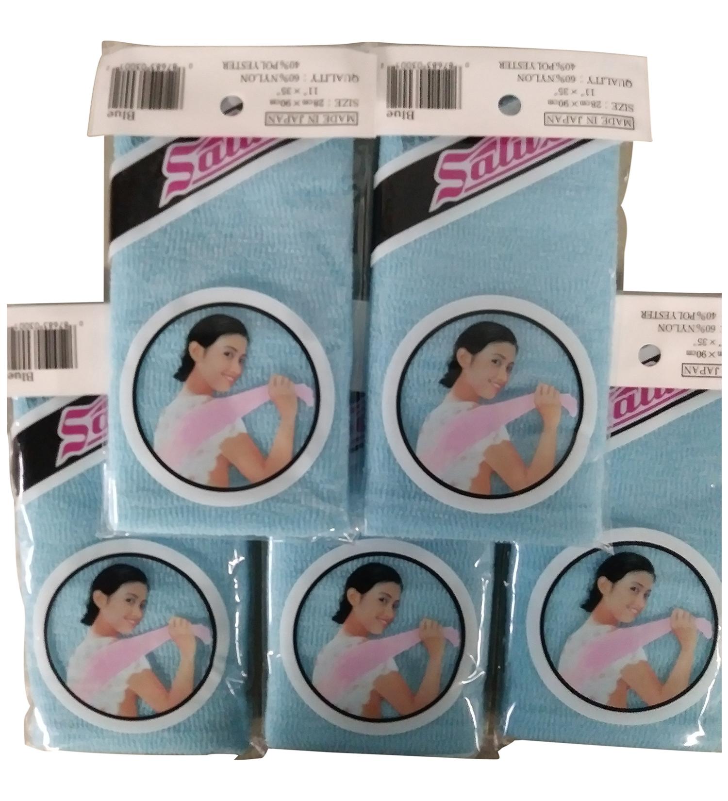 SALUX Nylon Japanese Beauty Skin Bath Wash Cloth/Towel - Blue 5 PACK