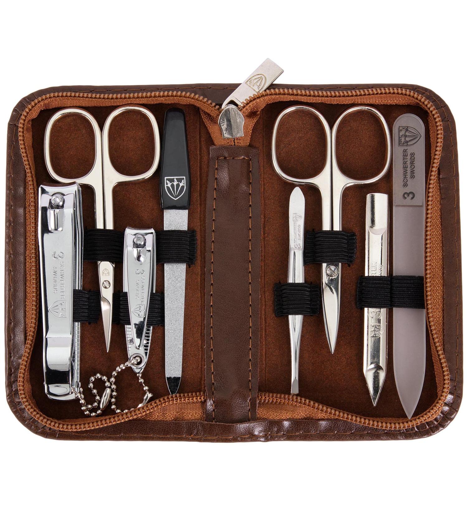 3 Swords Germany - brand quality 8 piece manicure pedicure grooming kit set for professional finger & toe nail care scissors clipper fashion leather case in gift box Made by 3 Swords (6660) BROWN - SYNTHETIC LEATHER - Buy Online on GoSupps.com