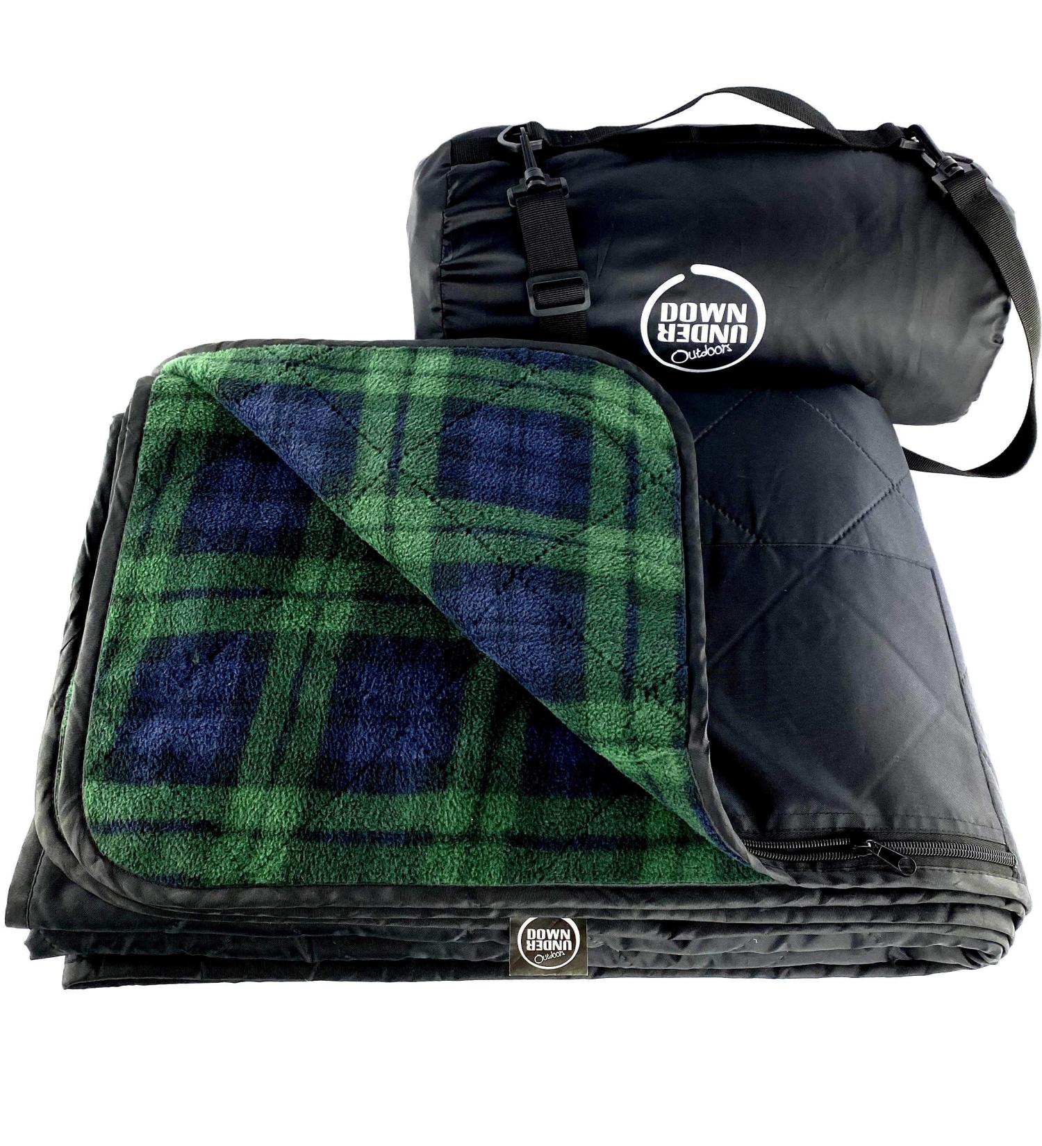 Large Waterproof Windproof Stadium Blanket - Green Check | 350 GSM Quilted Fleece | Down Under Outdoors - Buy Online on GoSupps.com