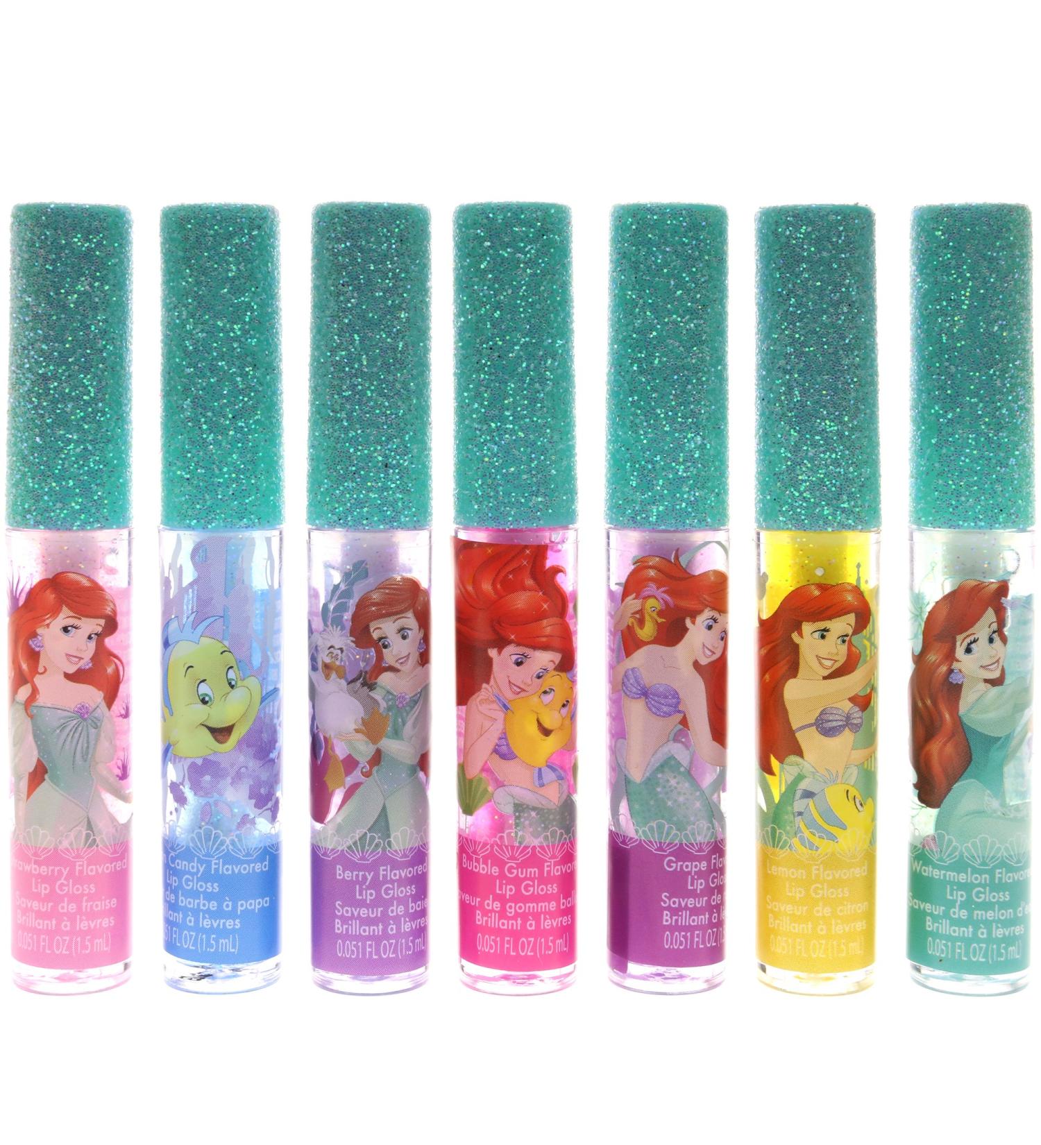 Disney Ariel Kids Washable Lip Gloss Party Favors - Set of 7 Flavors: Cotton Candy, Strawberry, Berry, Bubble Gum, Grape, Lemon, Watermelon - Buy Online on GoSupps.com