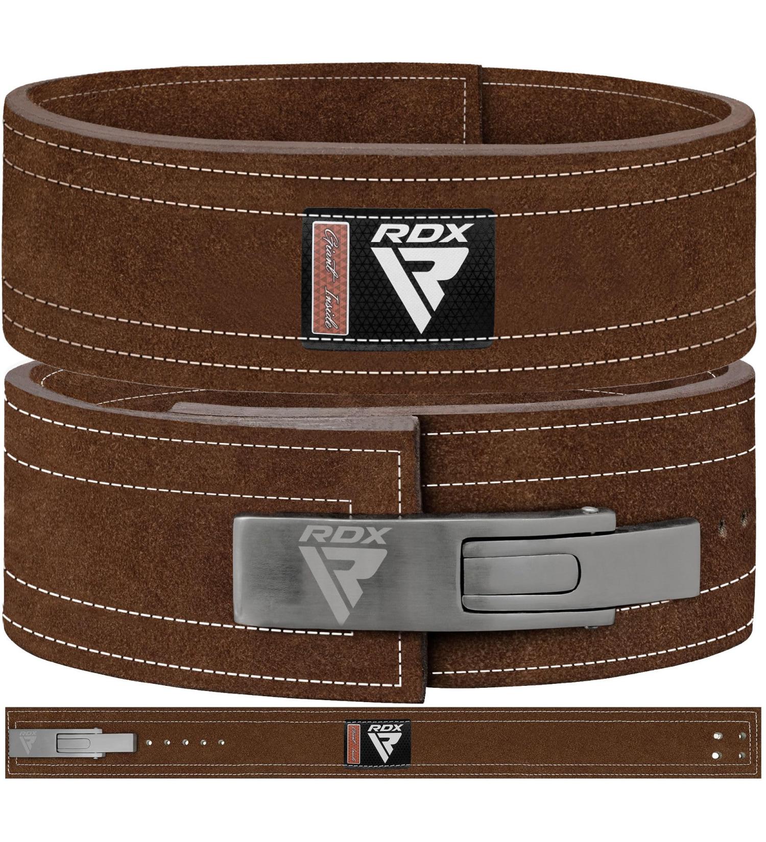 RDX 4 Weight Lever Buckle Leather Belt - 10mm Approved IPL UPA | Powerlifting & Strength Training Gym Belt for Men | Adjustable 10 Holes - Brown & White - Buy Online on GoSupps.com