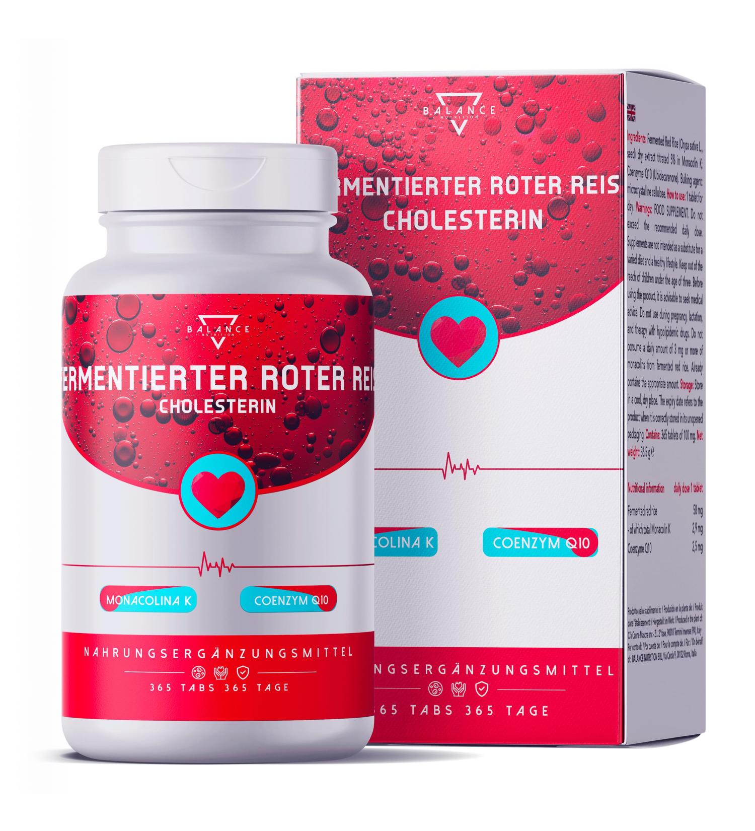 Fermented Red Rice Cholesterol - 365 Tablets | Lower Cholesterol Naturally | 2.9 mg Monacolin K & Coenzyme Q10 | Made in Italy - Buy Online on GoSupps.com