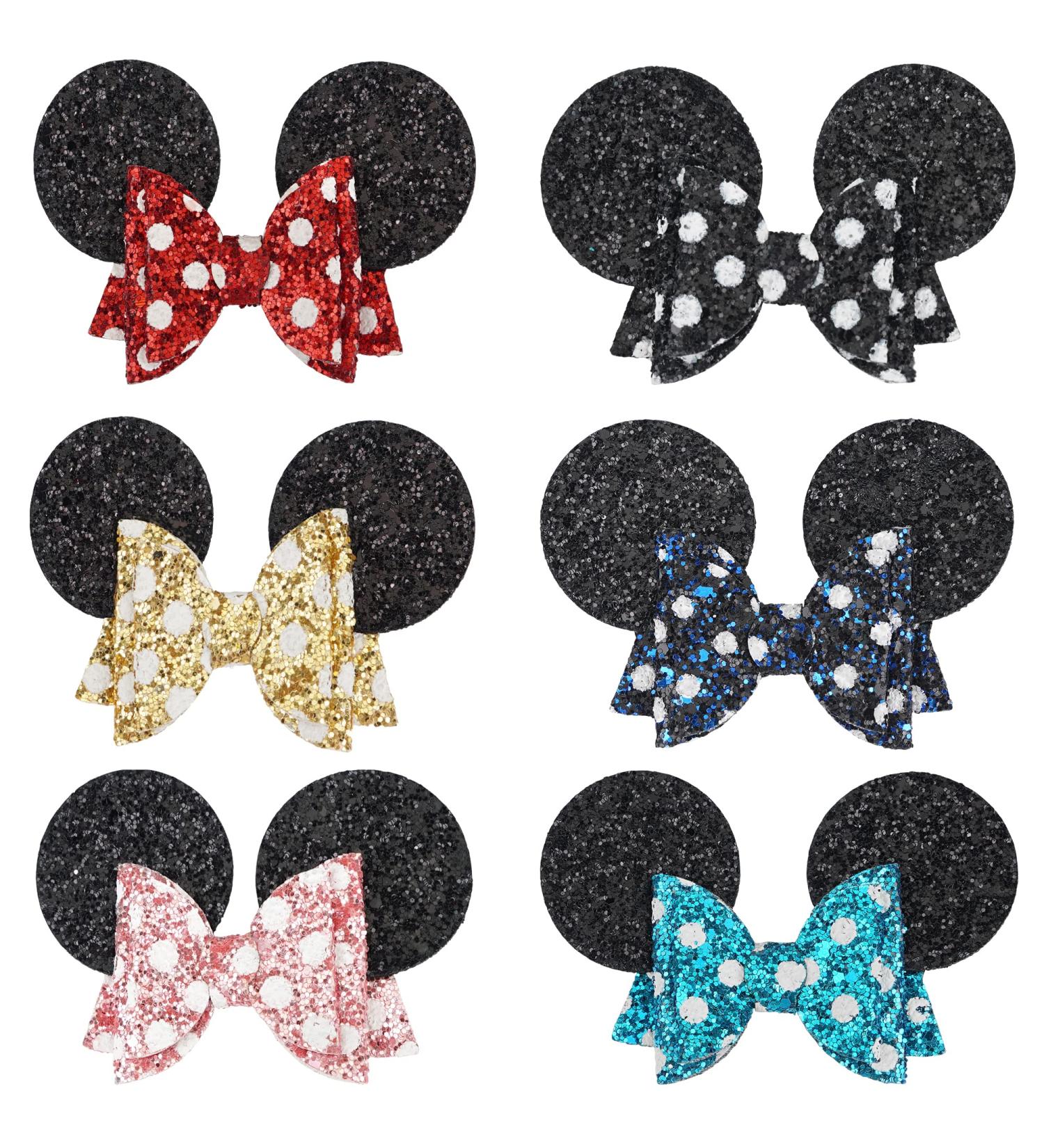 Qearl Glitter Mouse Ears Hair Clips - 6 Pieces, Alligator Clips, Hair Bows for Toddlers Girls - Theme Park Party Accessories - Buy Online on GoSupps.com
