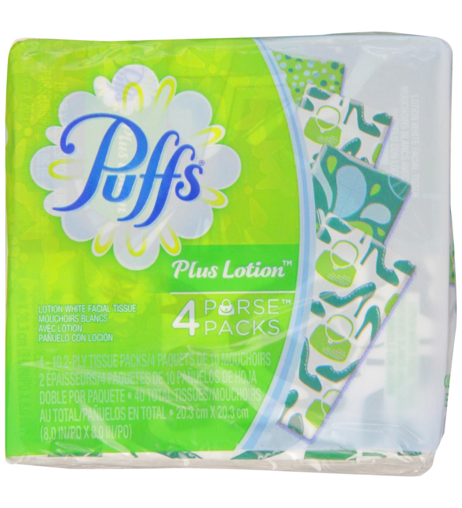 Puffs Plus Lotion Facial Tissues - 4 To-Go Packs, 10 Tissues Per Pack (Pack of 24) - Buy Online on GoSupps.com