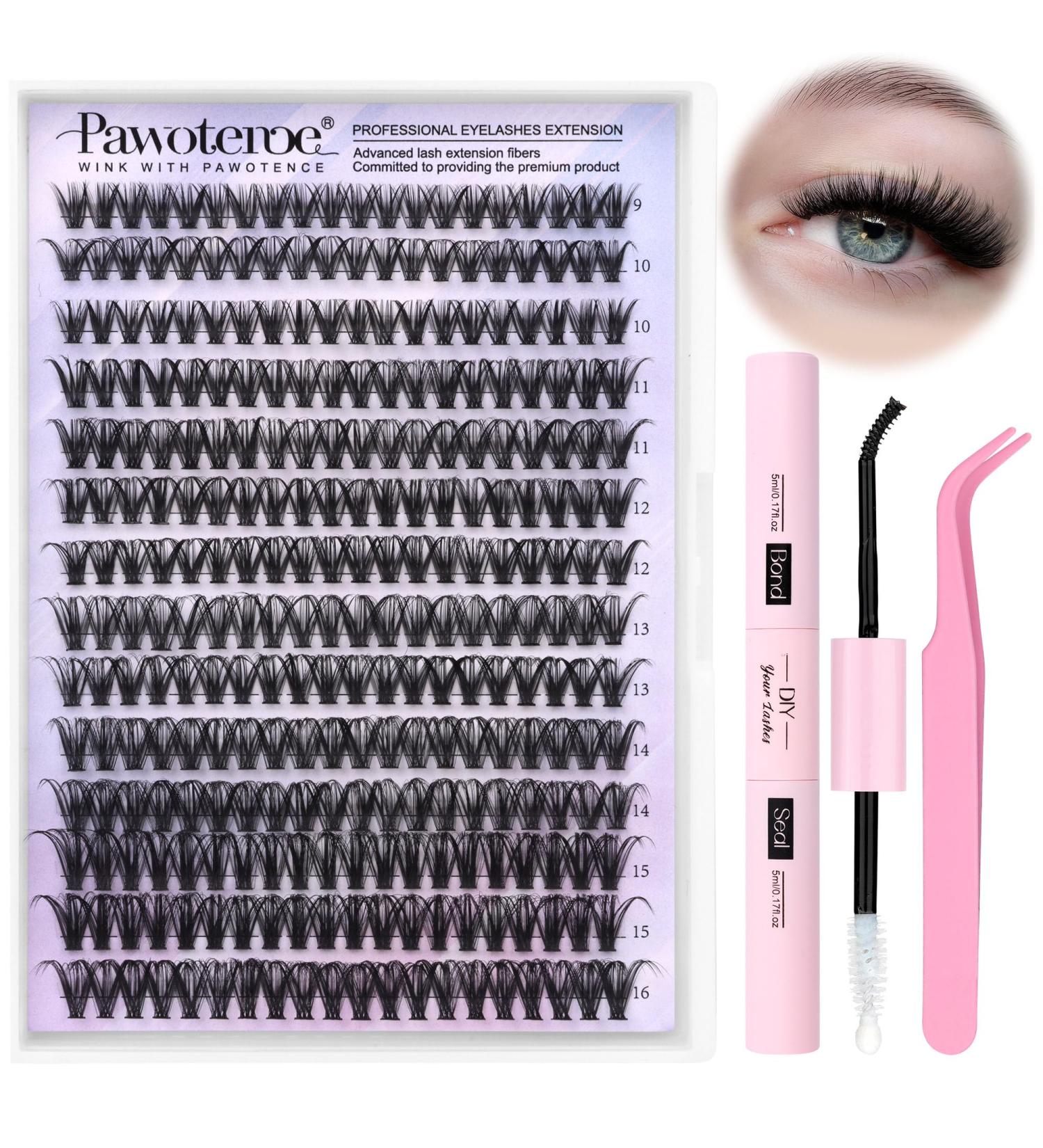 280pcs 40D Curl Individual Eyelash Extension Kit with Lash Bond and Tweezers - 9-16mm Length Cluster Lashes for Self Use | 40D-0.07D-9-16MIX KIT - Buy Online on GoSupps.com
