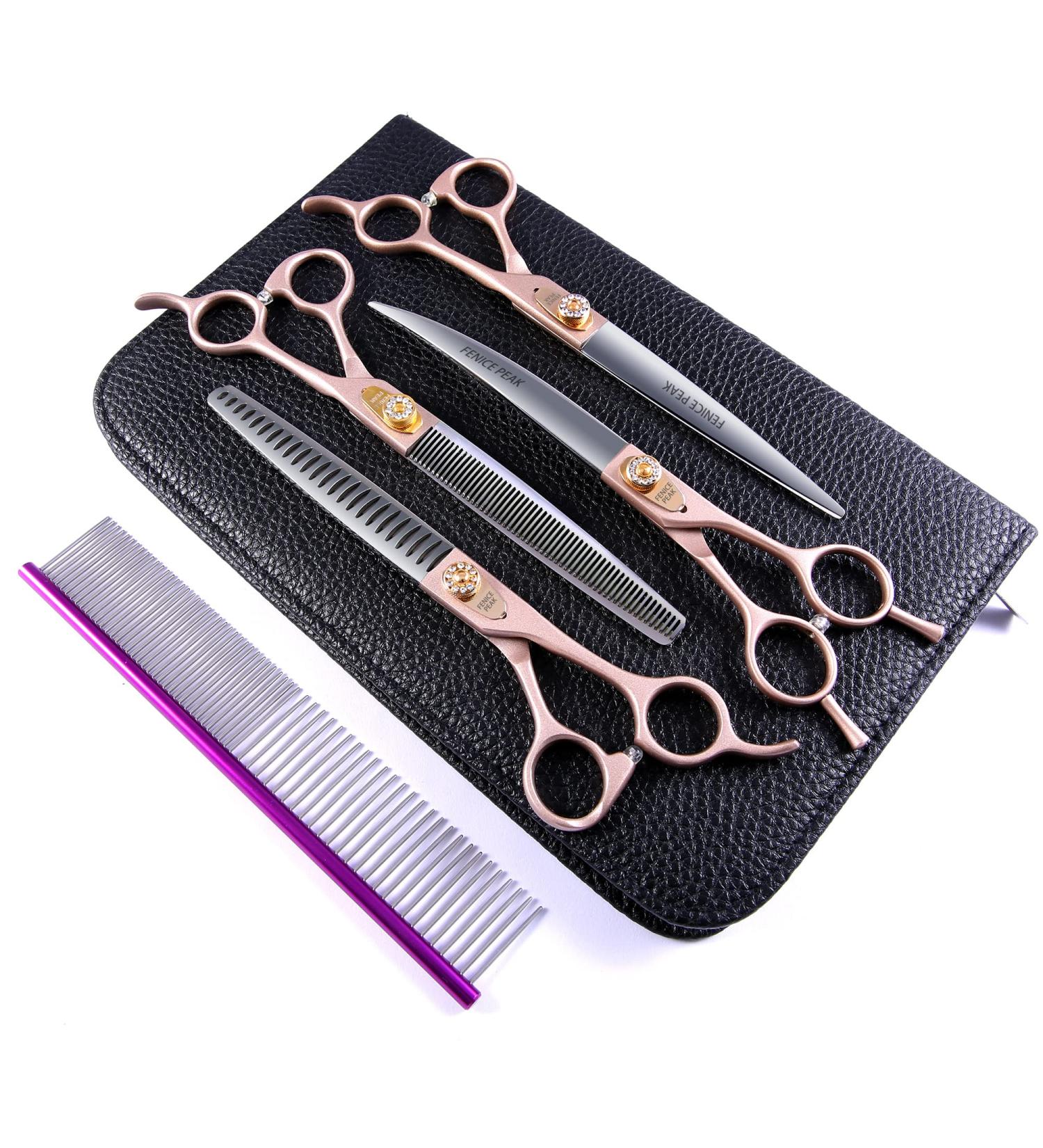 Fenice Peak 7 Professional Dog Grooming Scissors Set - Rose Gold 440C Stainless Steel - 4pcs Combo Set for Pet Grooming Services - Dogs and Cats - 7 - Buy Online on GoSupps.com