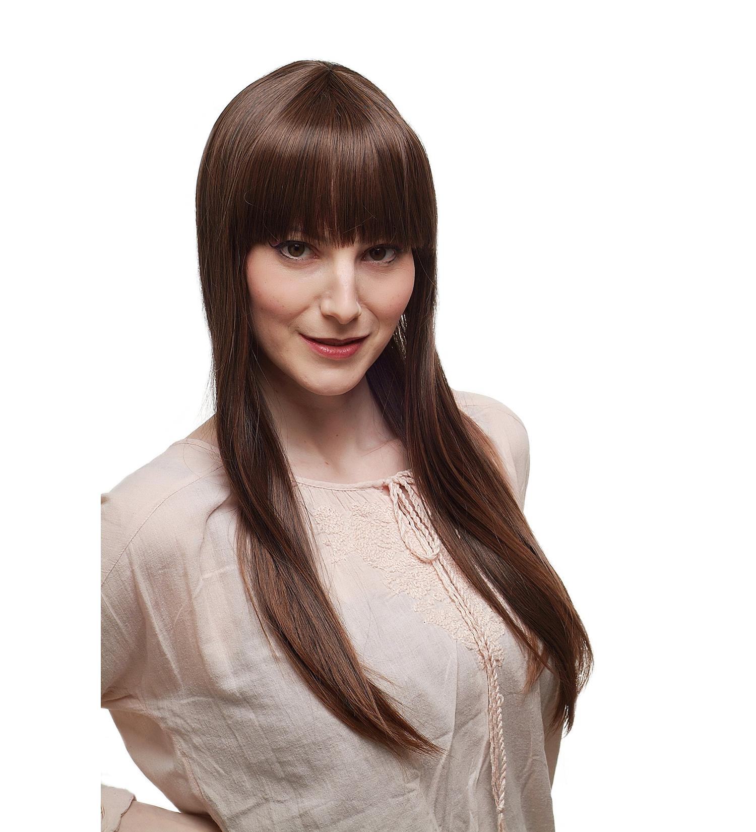 WIG ME UP 3421-2T33 | Brown Long Straight Hair Wig with Cheeky Bangs & Streaks - International Shipping Available - Buy Online on GoSupps.com
