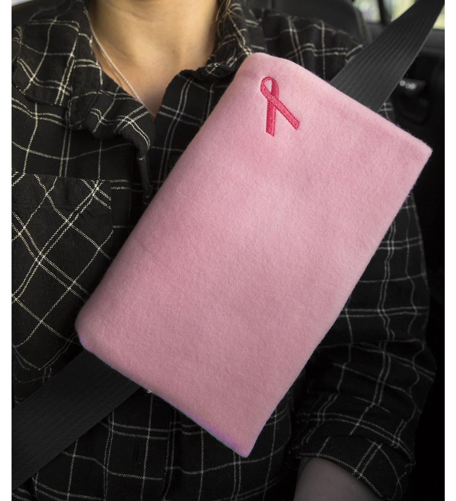 Breast & Chest Buddy - Seatbelt Cushion for Mastectomy & Breast Reconstruction | Solid Pink with Cancer Ribbon - Buy Online on GoSupps.com