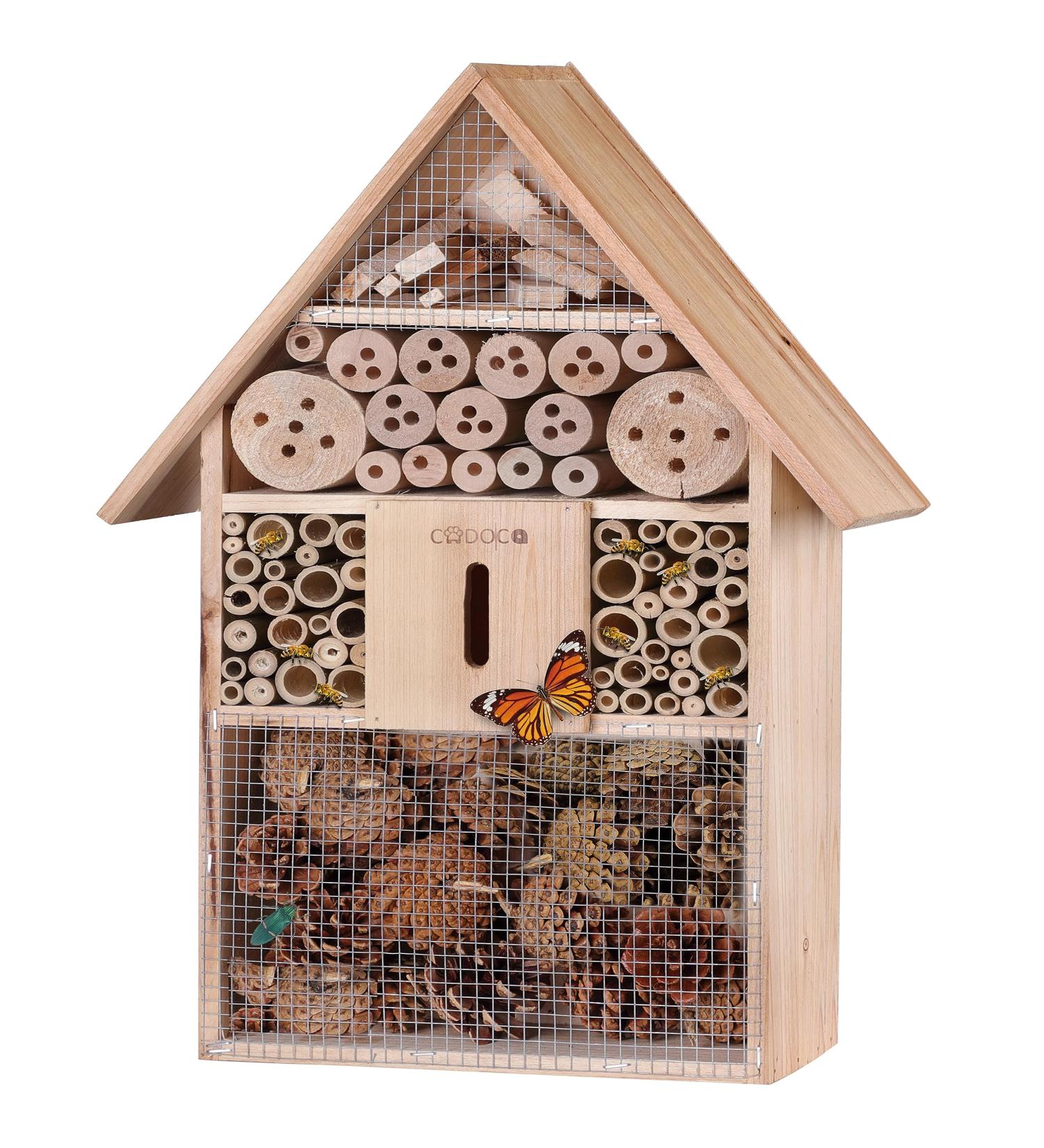 Cadoca XXL Insect Hotel | Wooden Bug House 48x31x10cm | Weatherproof Garden Bee Home for Bees, Butterflies, Ladybugs | Hanging Nesting Habitat - Buy Online on GoSupps.com