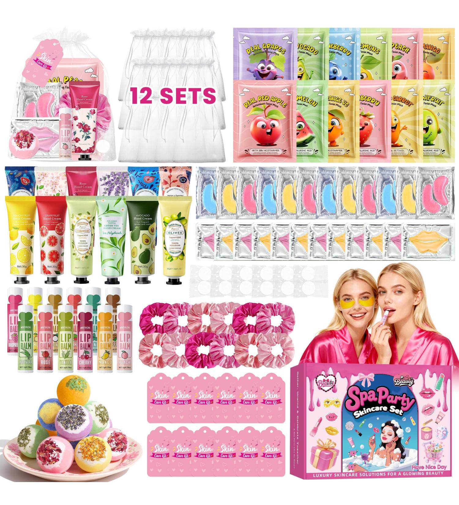 121Pcs Spa Party Supplies Set - 12 Complete Spa Kits with Face/Lip/Eye/Hand/Foot Care Party Favors for Sleepovers Birthdays Slumber Party & Relaxation All Skin Types Safe - Buy Online on GoSupps.com