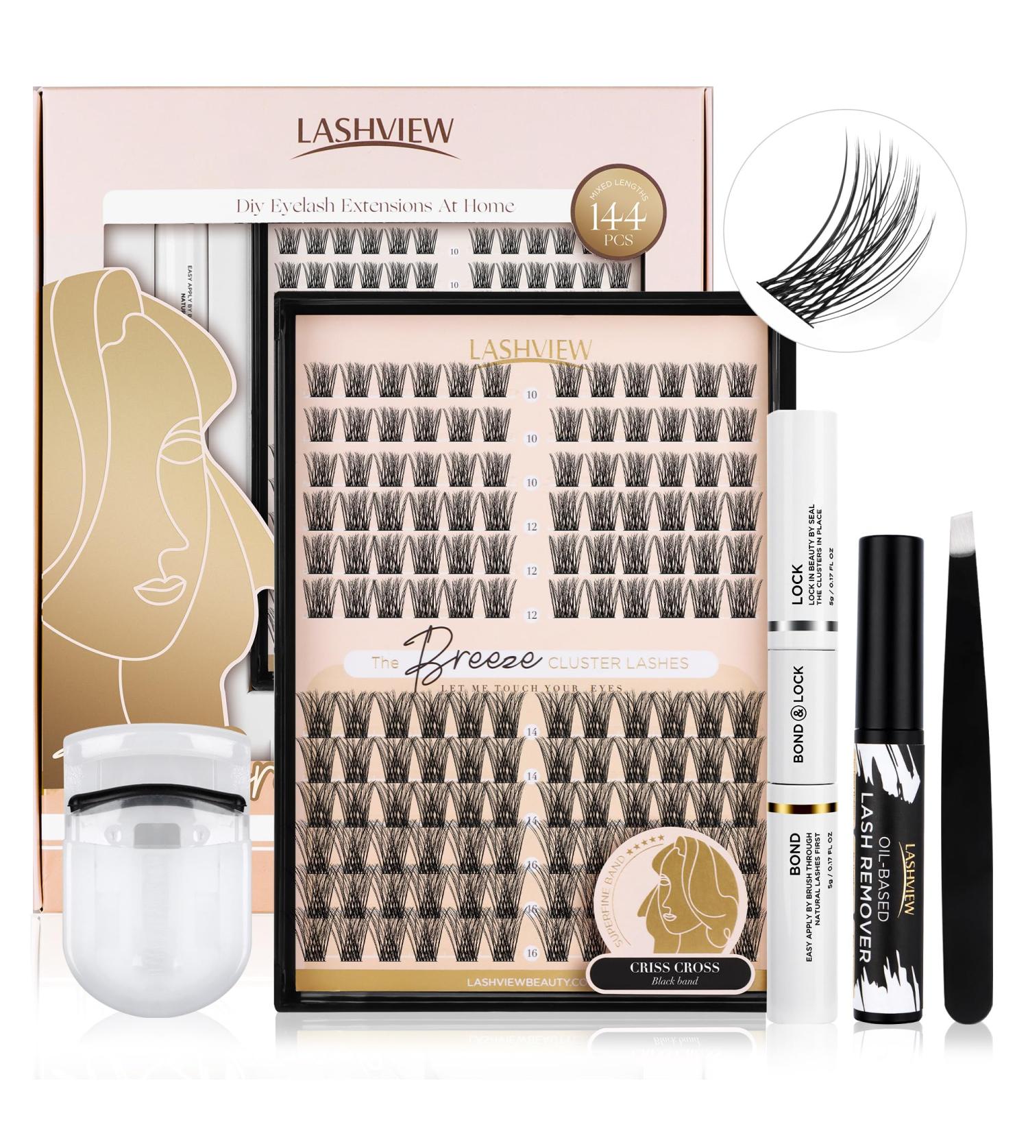 Lashview DIY Eyelash Extension Kit | 144pcs Cluster Lashes Glue Remover & Applicator | Volume Extensions for Perfect Look - Buy Online on GoSupps.com