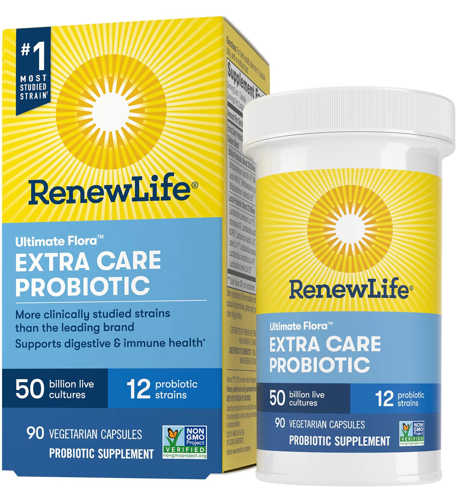 Renew Life Ultimate Flora Extra Care Probiotic - 50 Billion CFU, 90 Vegetarian Capsules - Buy Online on GoSupps.com