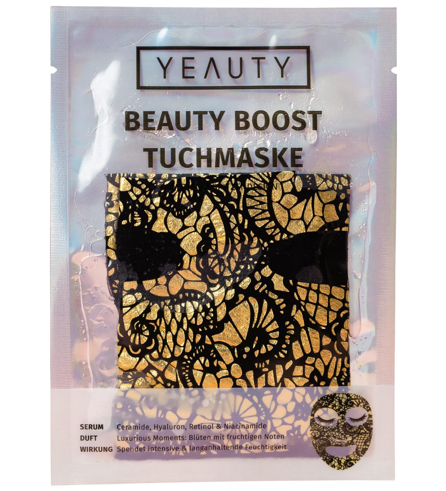 Yeauty Beauty Boost Tuchmask - Gold Foil & Cotton Layer for Perfect Complexion | 1 Piece Black/Gold | Smooth & Enhance Your Skin - Buy Online on GoSupps.com