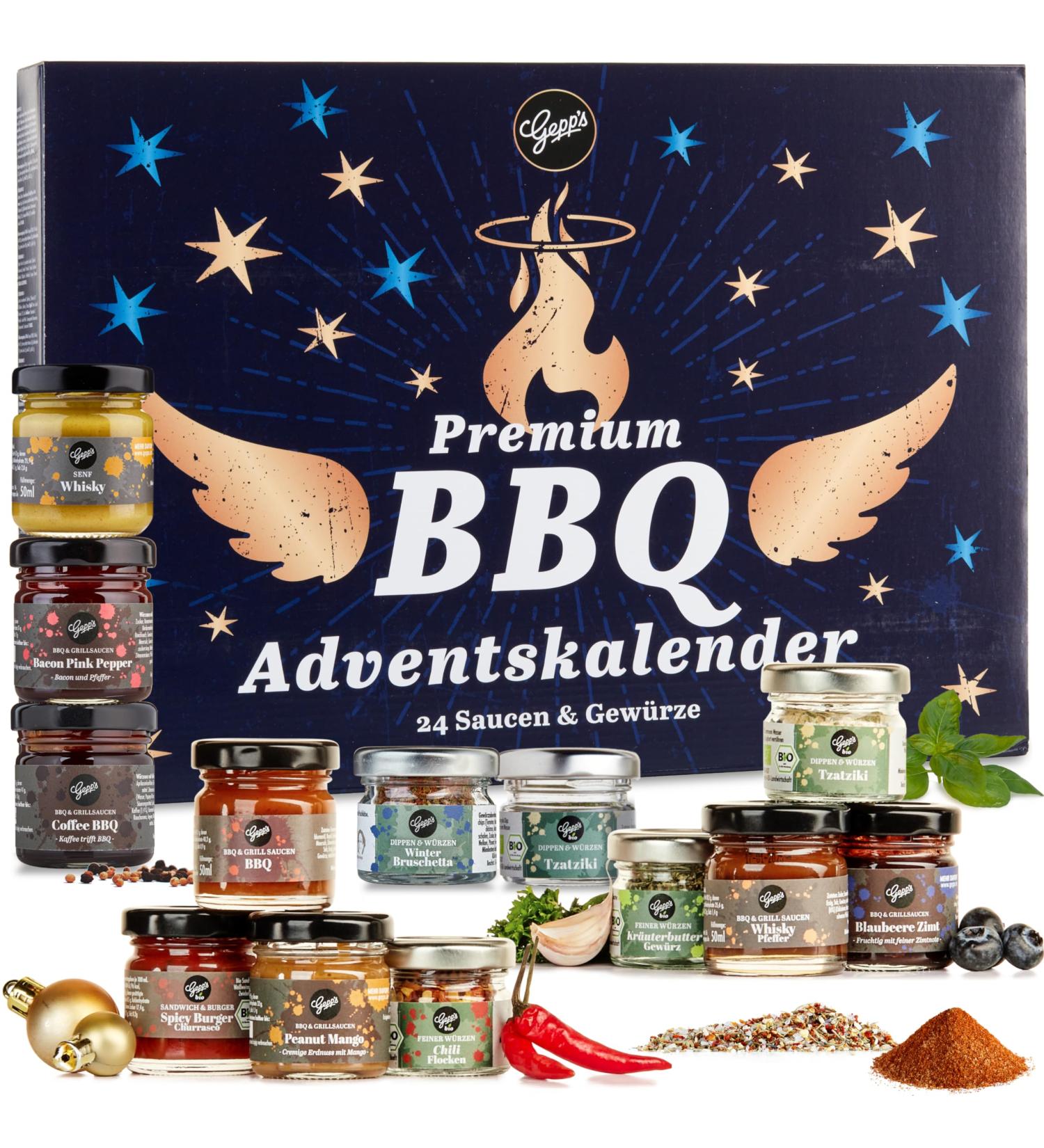Gepp's BBQ Advent Calendar - 24 Unique Sauces Spices & Rubs for Cooking & Grilling | Ideal Gift for Men & Women - Buy Online on GoSupps.com