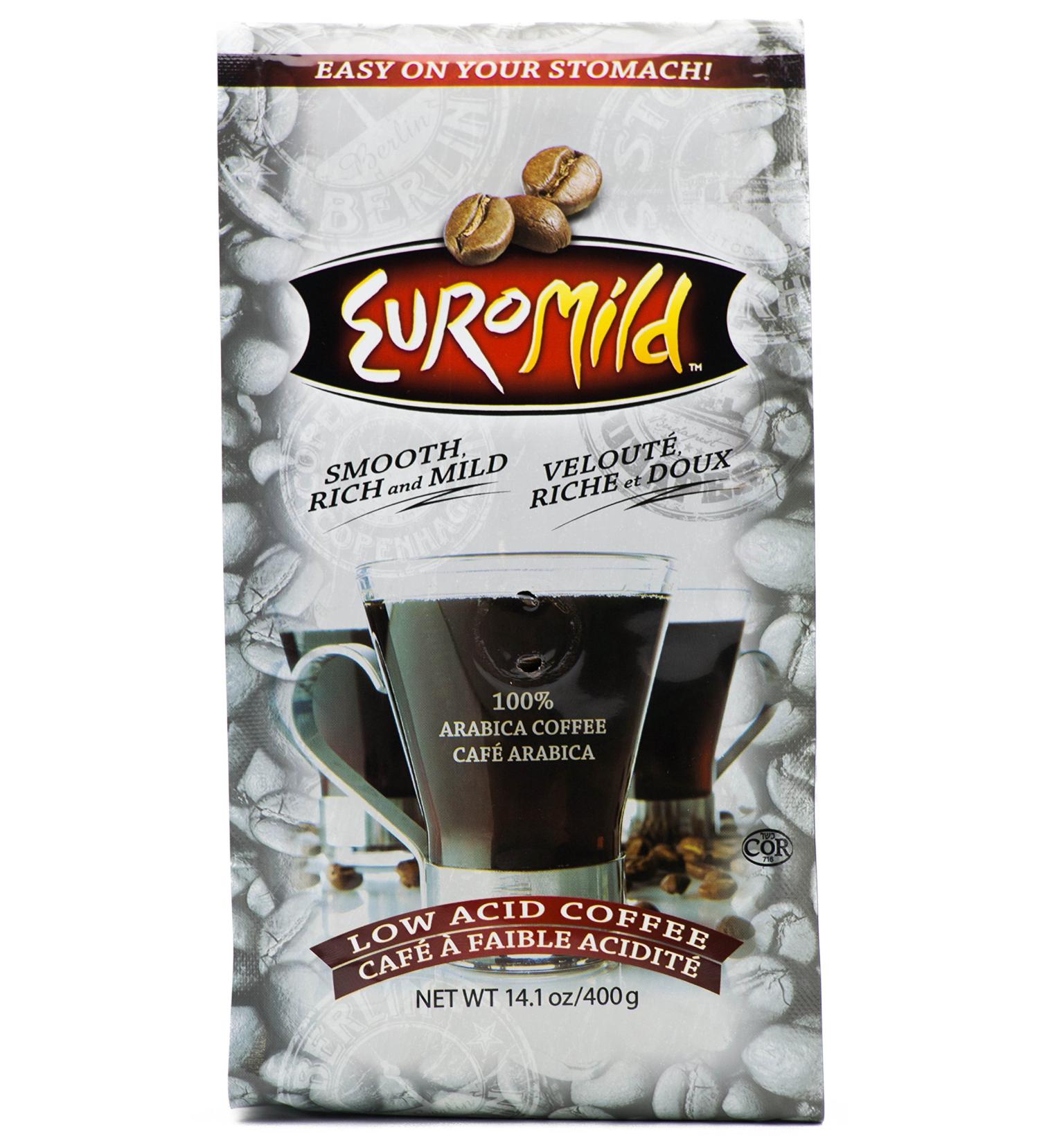 Euromild Healthier Coffee Low Acid Coffee Regular Whole Bean Coffee 400-grams