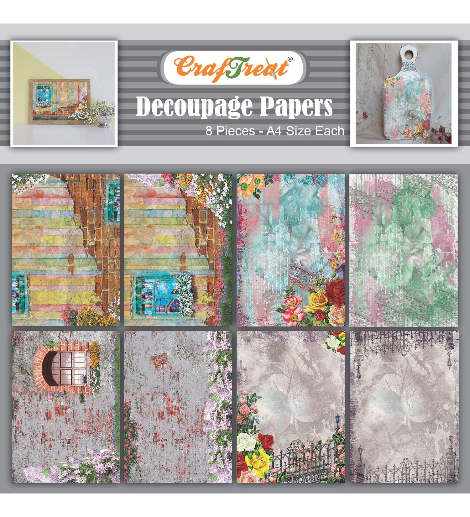 CrafTreat Vintage Window and Gate Decoupage Paper- A4 Size, 8 Pcs - Garden Theme for Furniture and Crafts - Buy Online on GoSupps.com