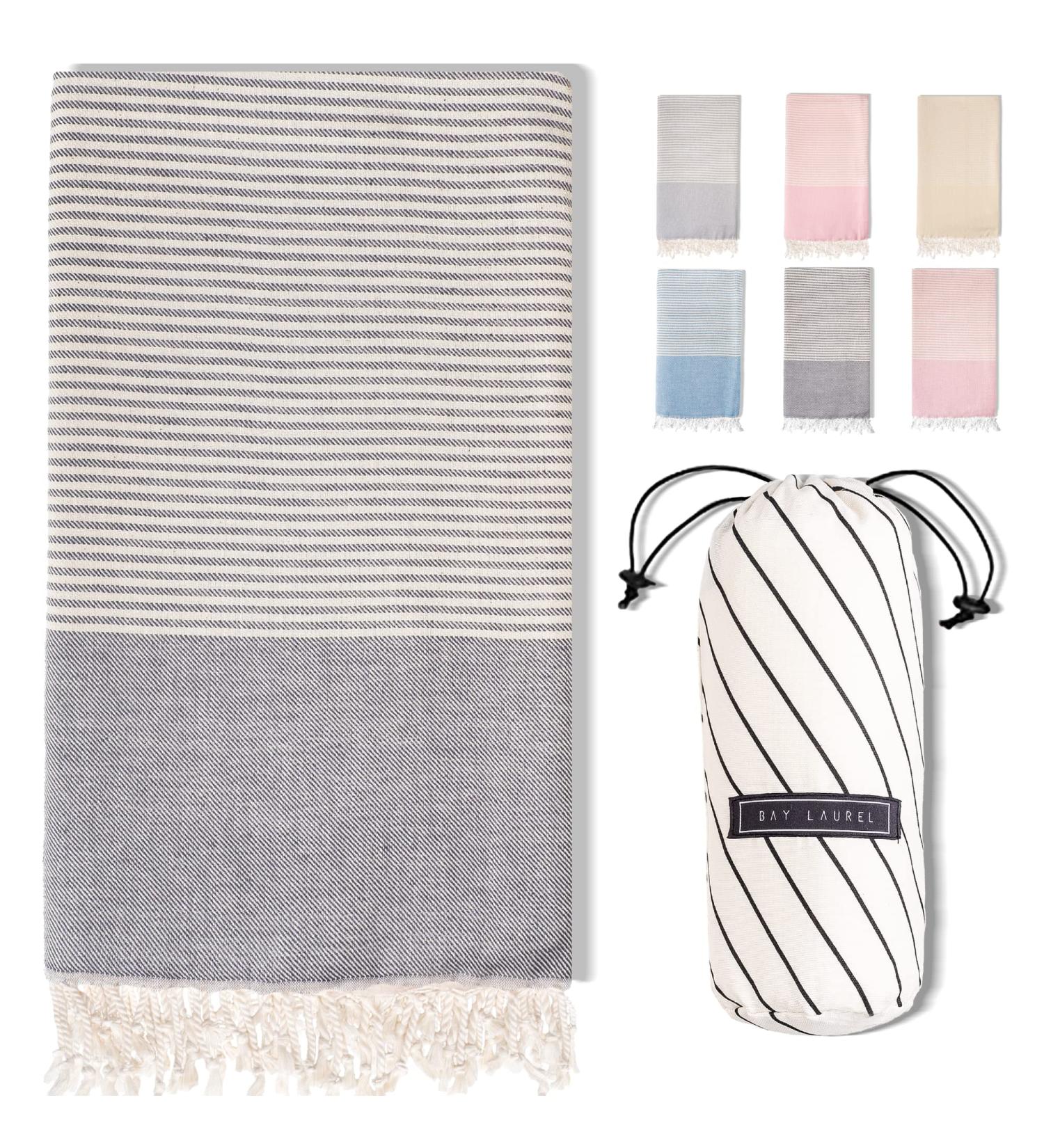 BAY LAUREL 100% Cotton Turkish Yoga Towel with Bag | Fast Drying Outdoor & Beach Blanket | Sand Free | Travel & Swim Towel | Large & Quick Dry | Lava Grey - Buy Online on GoSupps.com