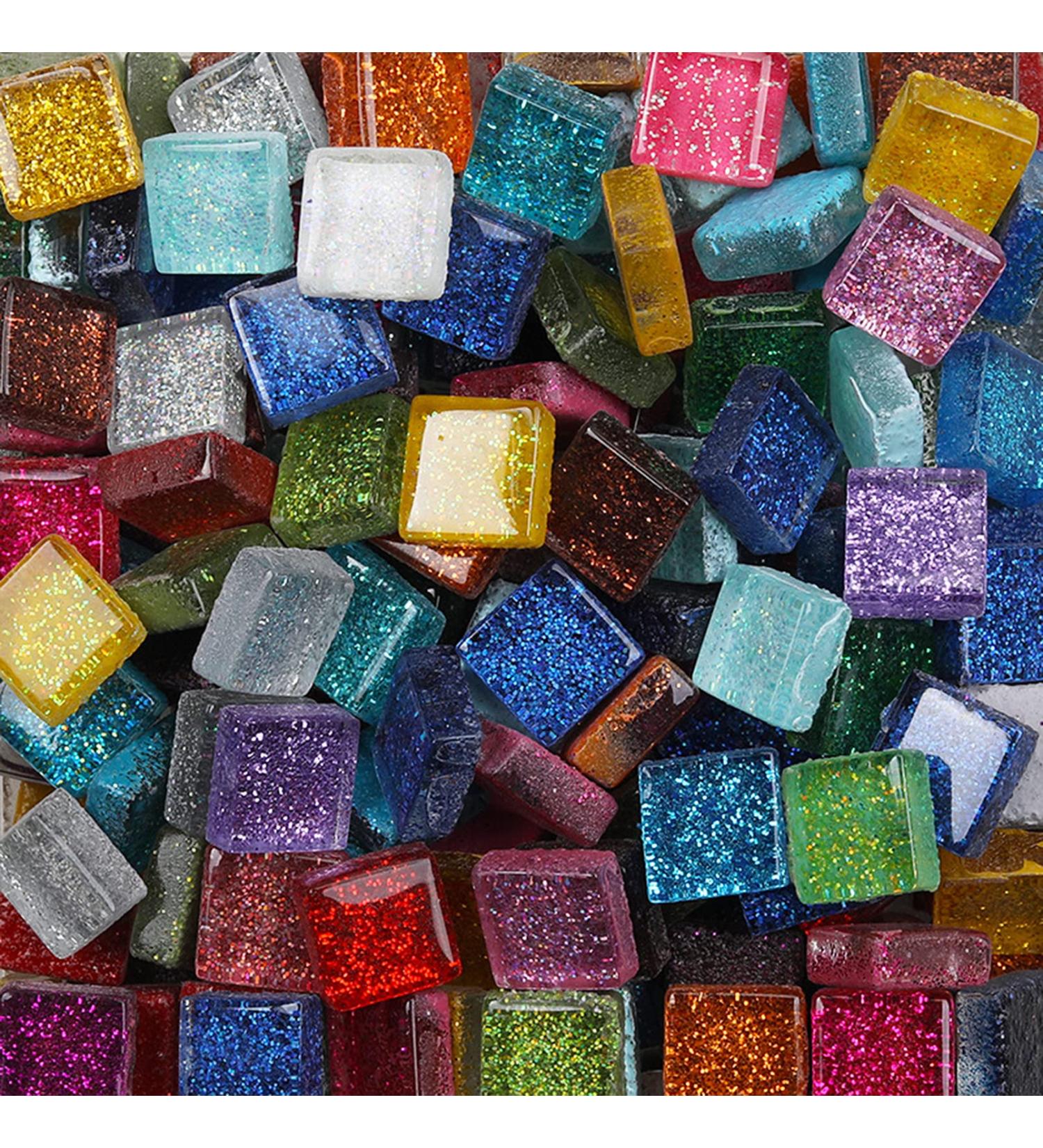 200 Pieces/200g Glass Square Mosaic Tiles for Crafts  Colorful Stained Glass Pieces for Mosaic Projects  1x1 cm (Panchromatic Mix) Panchromatic Mix 200g/200pcs