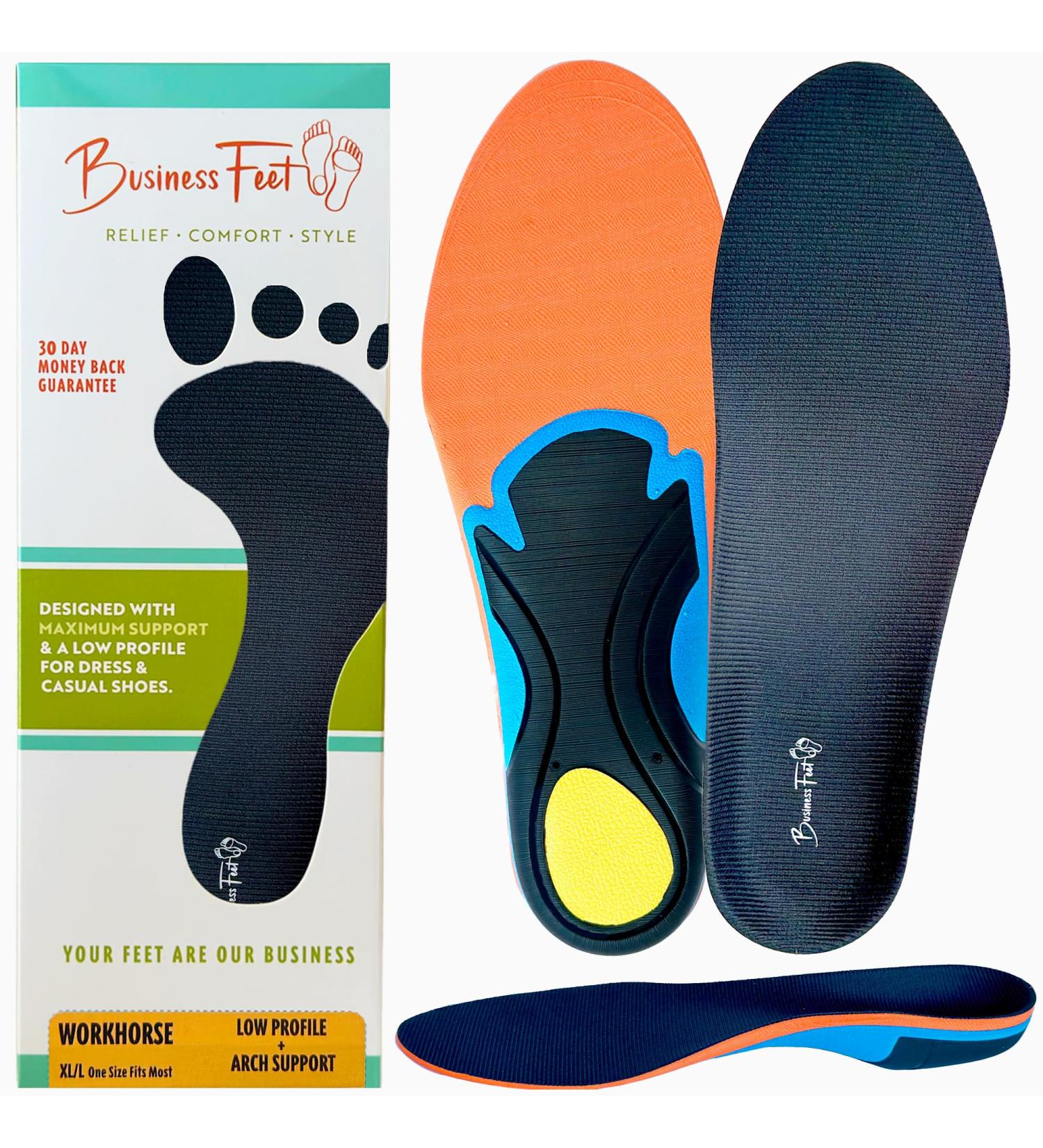 Workhorse! Thin Insoles for Arch Support & Heel Stability - Foot Pain Relief Inserts for Men & Women | Business Feet - Size M/S (M 6.5-10.5 W 6-11.5) - International Shipping - Buy Online on GoSupps.com
