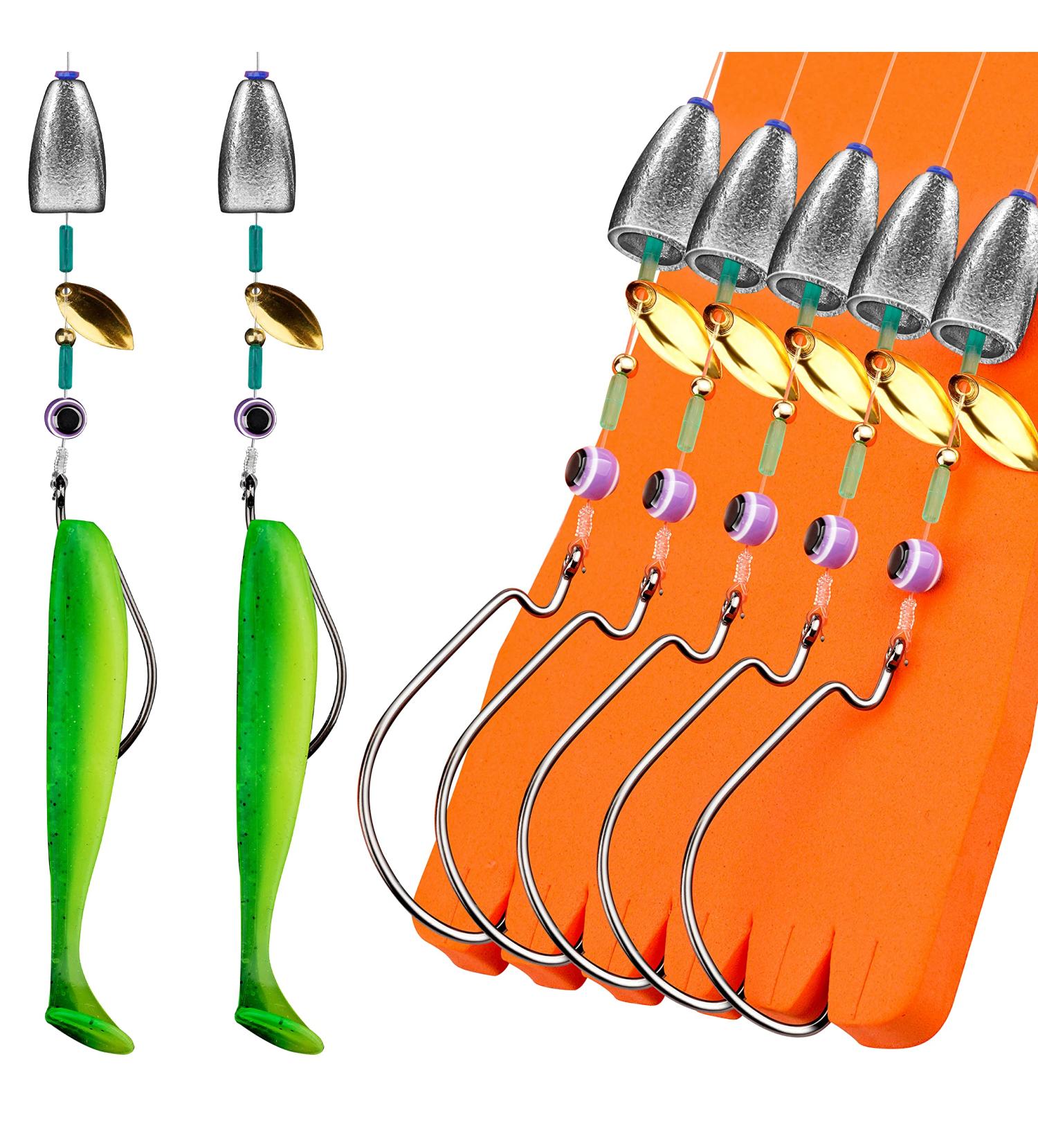 Rikimaru Fishing Bullet Weights Set - Texas Rigging Fluorocarbon Line with Sinker, Hooks, Rolling Swivel - Bass Perch Sequins Style - 1 pack - Buy Online on GoSupps.com