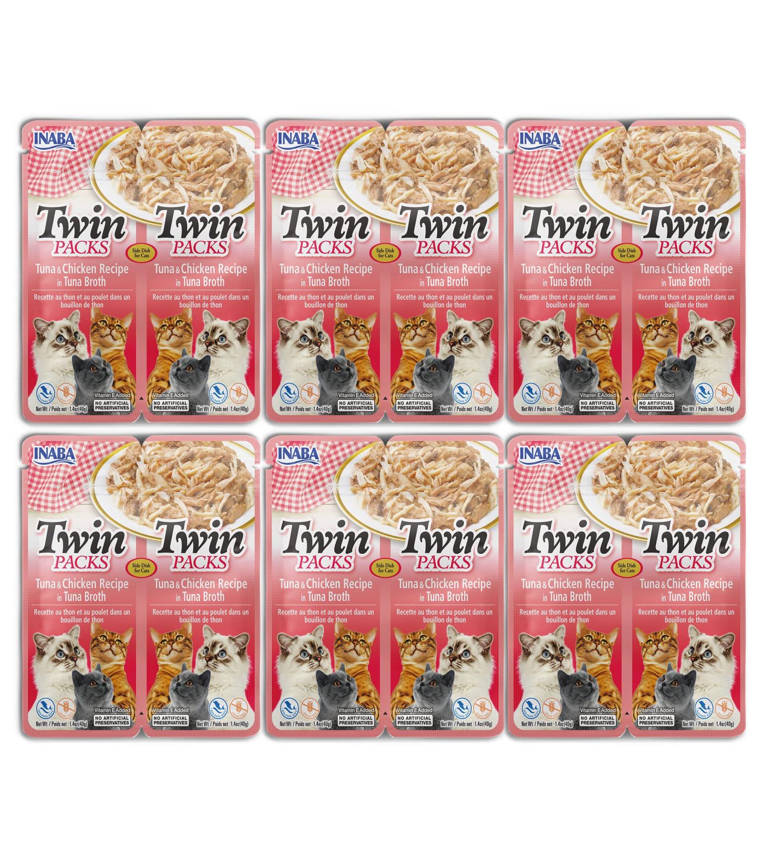 INABA Twin Packs for Cats - Grain-Free Shredded Chicken & Broth Gele Side Dish/Topper Pouch - Tuna & Chicken Recipe in Tuna Broth - Pack of 12 - Buy Online on GoSupps.com
