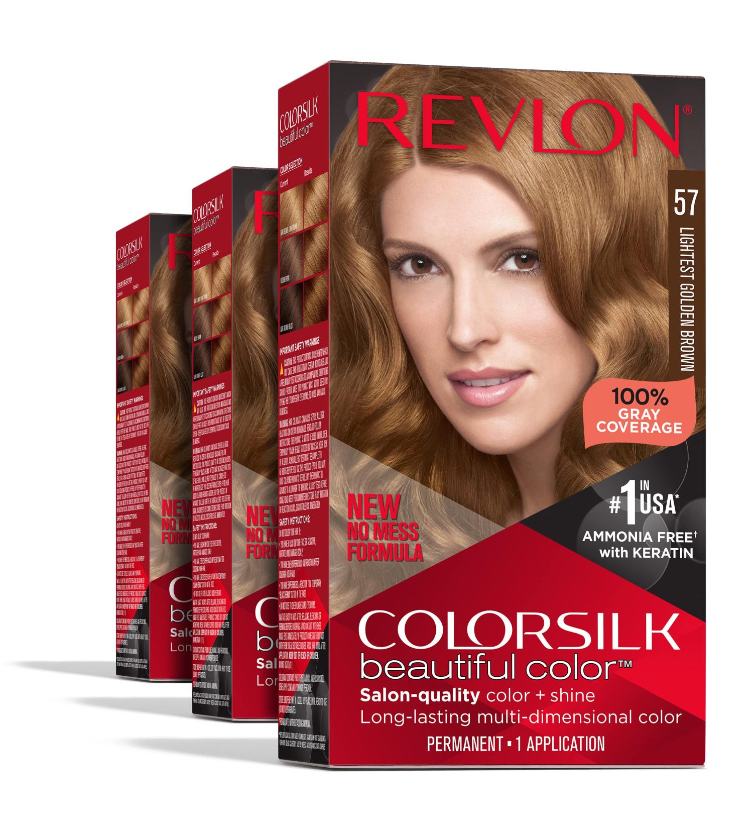 Revlon ColorSilk Permanent Hair Color - 57 Lightest Golden Brown (Pack of 3) | Ammonia-Free with 100% Gray Coverage & Keratin - Buy Online on GoSupps.com