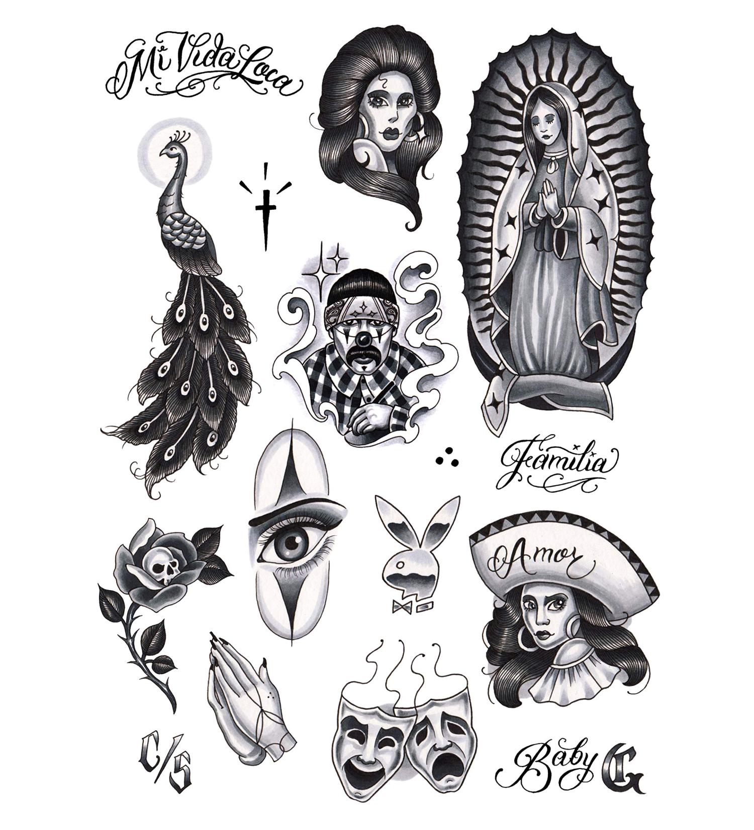 Tatsy Chicano Set: Temporary Tattoo Cover Up Sticker for Men and Women - Unique Chicana Gansta Lowrider Style Designs - Buy Online on GoSupps.com