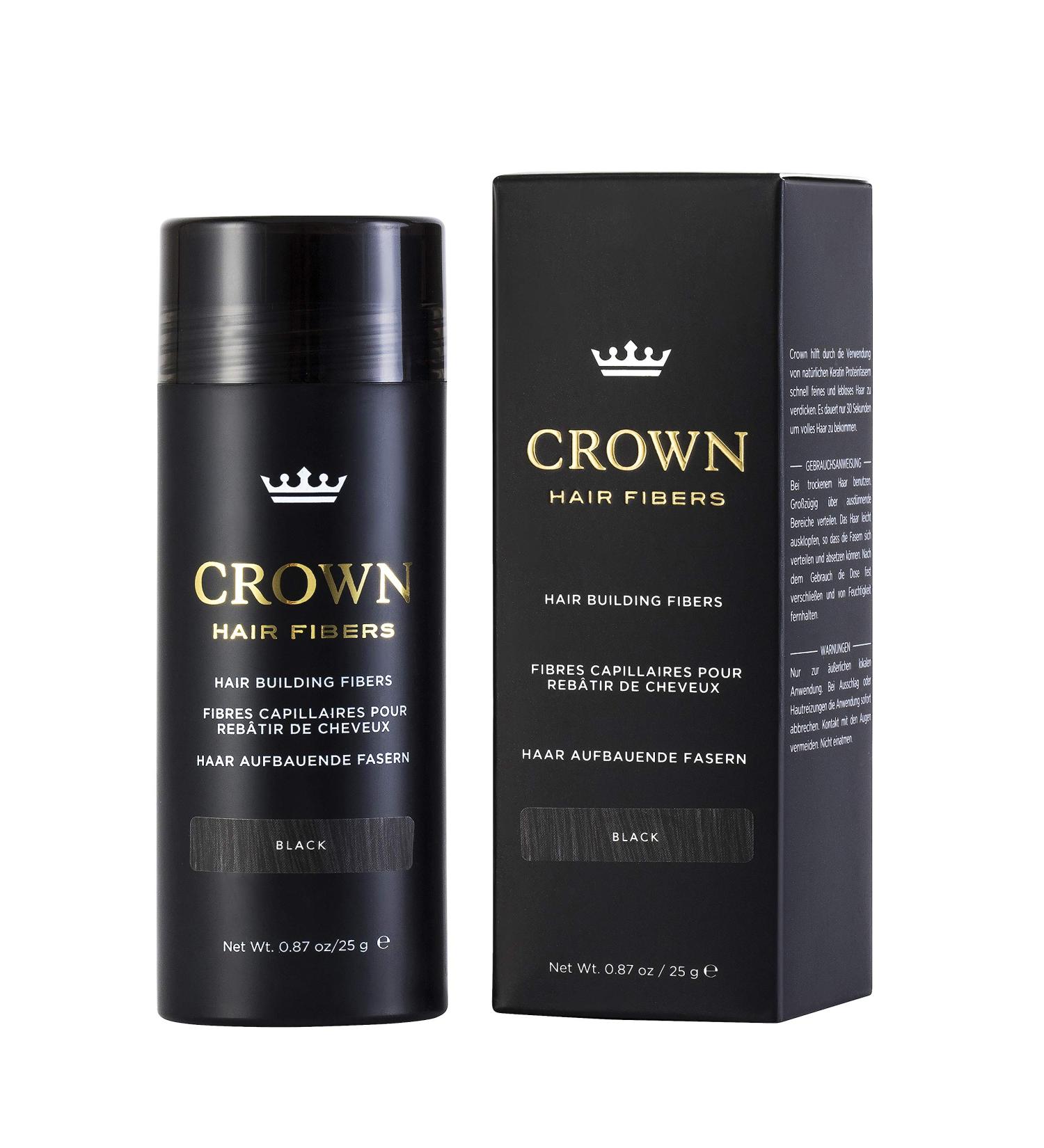 CROWN Hair Fibers for Thinning Hair (BLACK) - Instantly Thickens & Conceals Balding Areas - Natural Keratin Hair Loss Solution - 0.87oz/25g Bottle - Buy Online on GoSupps.com