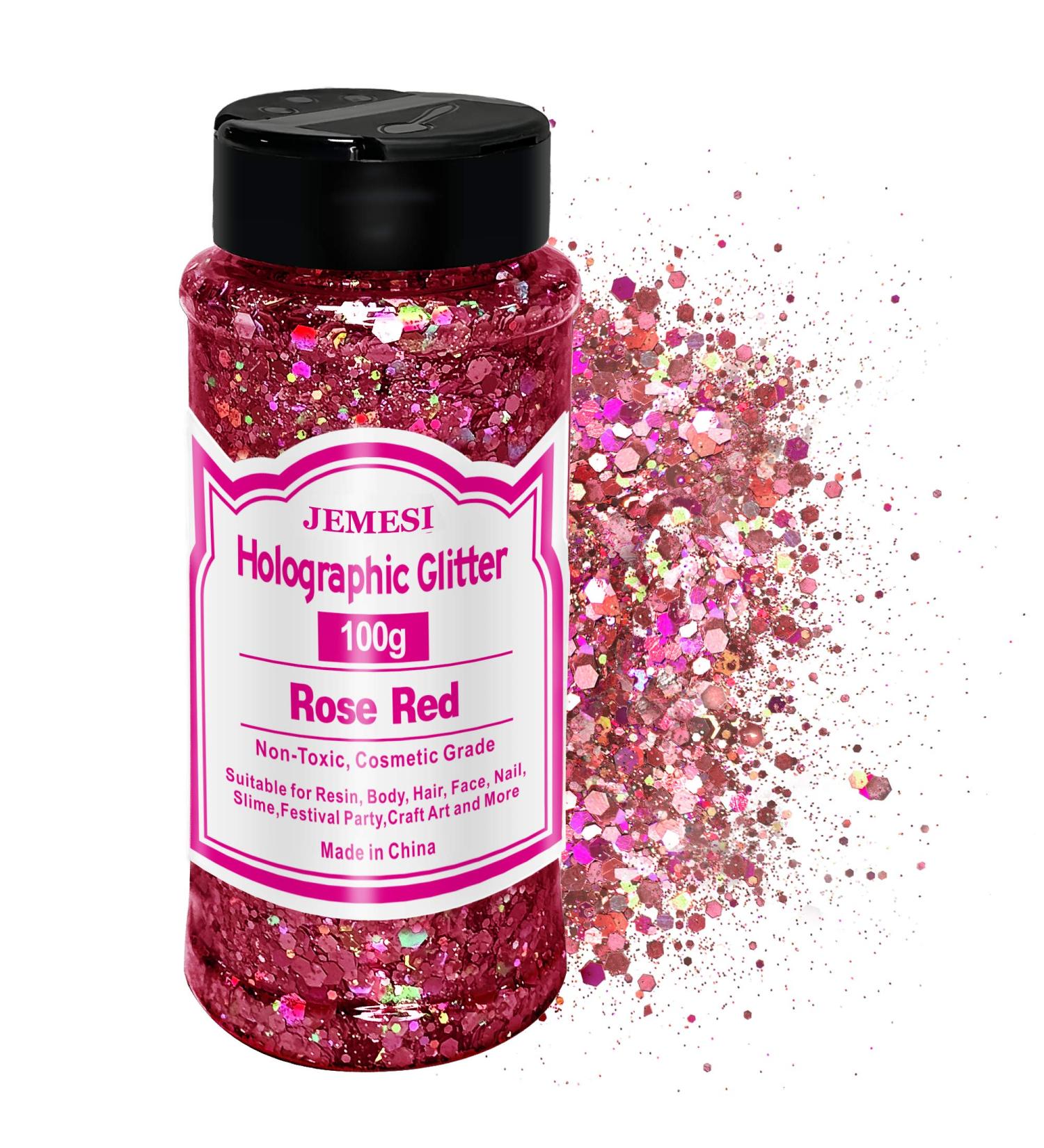 HOLOGRAPHIC Chunky Glitter - Rosenrot 100g | Craft Glitter for Resin Face Nail Body & Slime - Ideal for Festivals & Parties - Buy Online on GoSupps.com