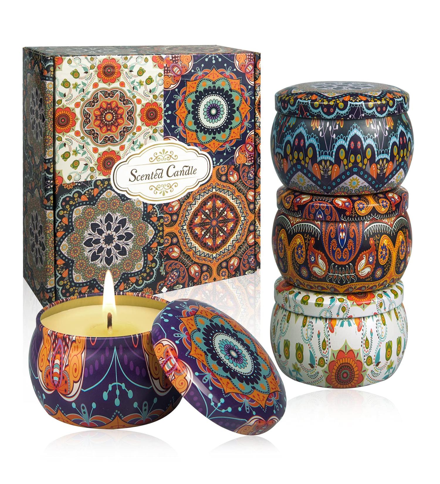 Scented Candles Home Gift Set - 100% Natural Soy Wax Aromatherapy - Stress Relief Birthday & Christmas Gifts - Vanilla Rose Orange Lemon - Bohemian 4 Pack - Buy Online on GoSupps.com