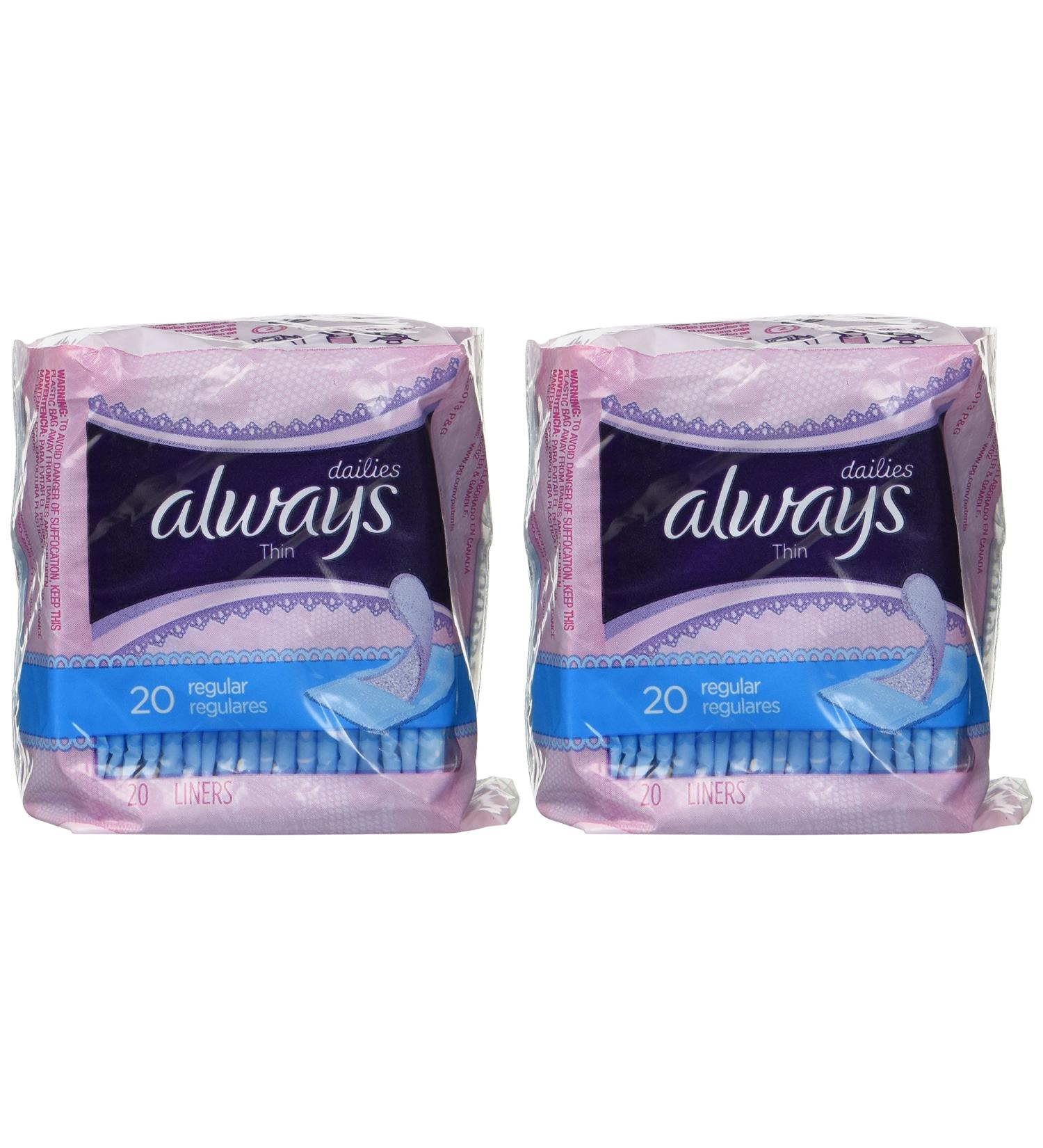 Always Dailies Thin Regular 20 Count - 2 Pack | Discreet Daily Liners - Buy Online on GoSupps.com