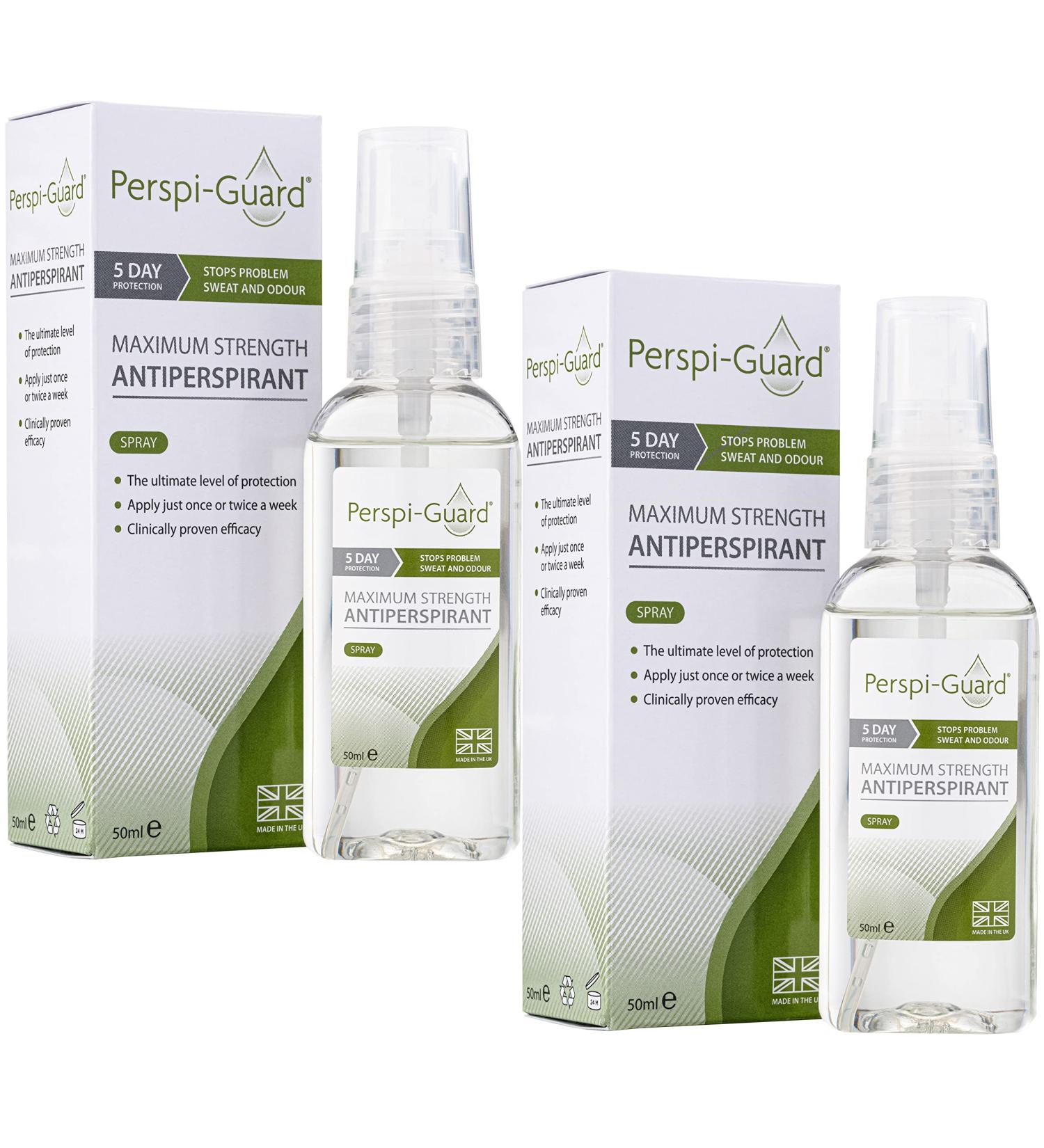 Perspi-Guard Maximum Strength Antiperspirant Spray Strong Deodorant for Excessive Sweating & Hyperhidrosis Treatment Lasts up to 5 Days -- Unscented (50ml) Twin Pack Offer Unscented 50 ml (Pack of 2) - Buy Online on GoSupps.com