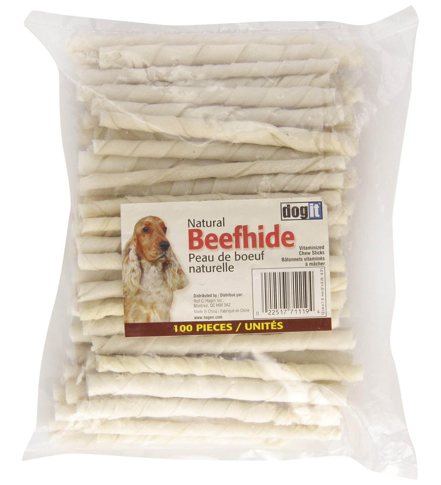 Dogit White Natural Beef Hide Chew Stick 7-8mm X 12.5cm (0.3-0.35-Inch X 5-Inch) 100 Pack 2.68 g (Pack of 100) Chew Stick