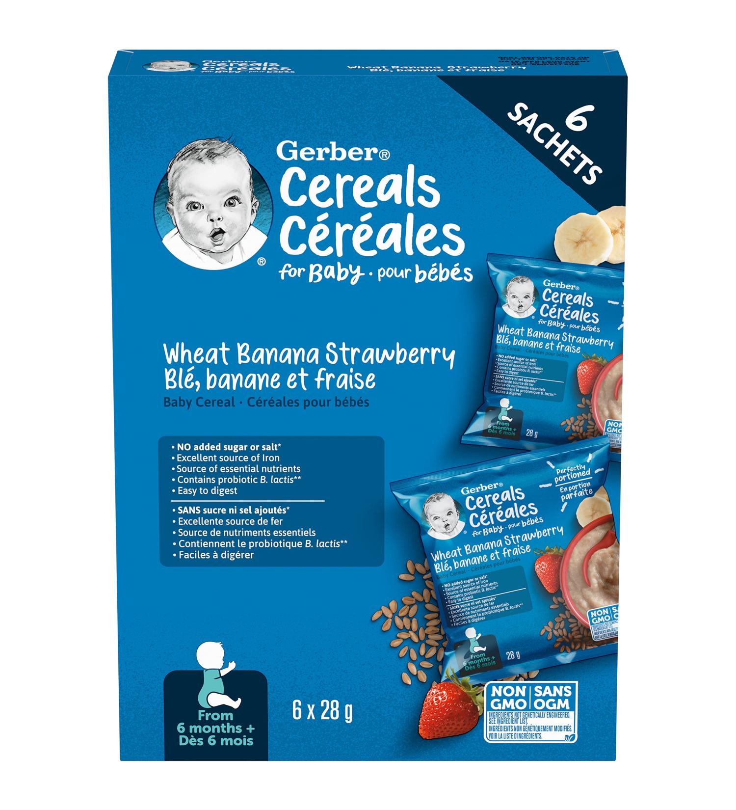Gerber Baby Cereal Wheat Banana Strawberry Sachet 6x28g - Buy Online on GoSupps.com