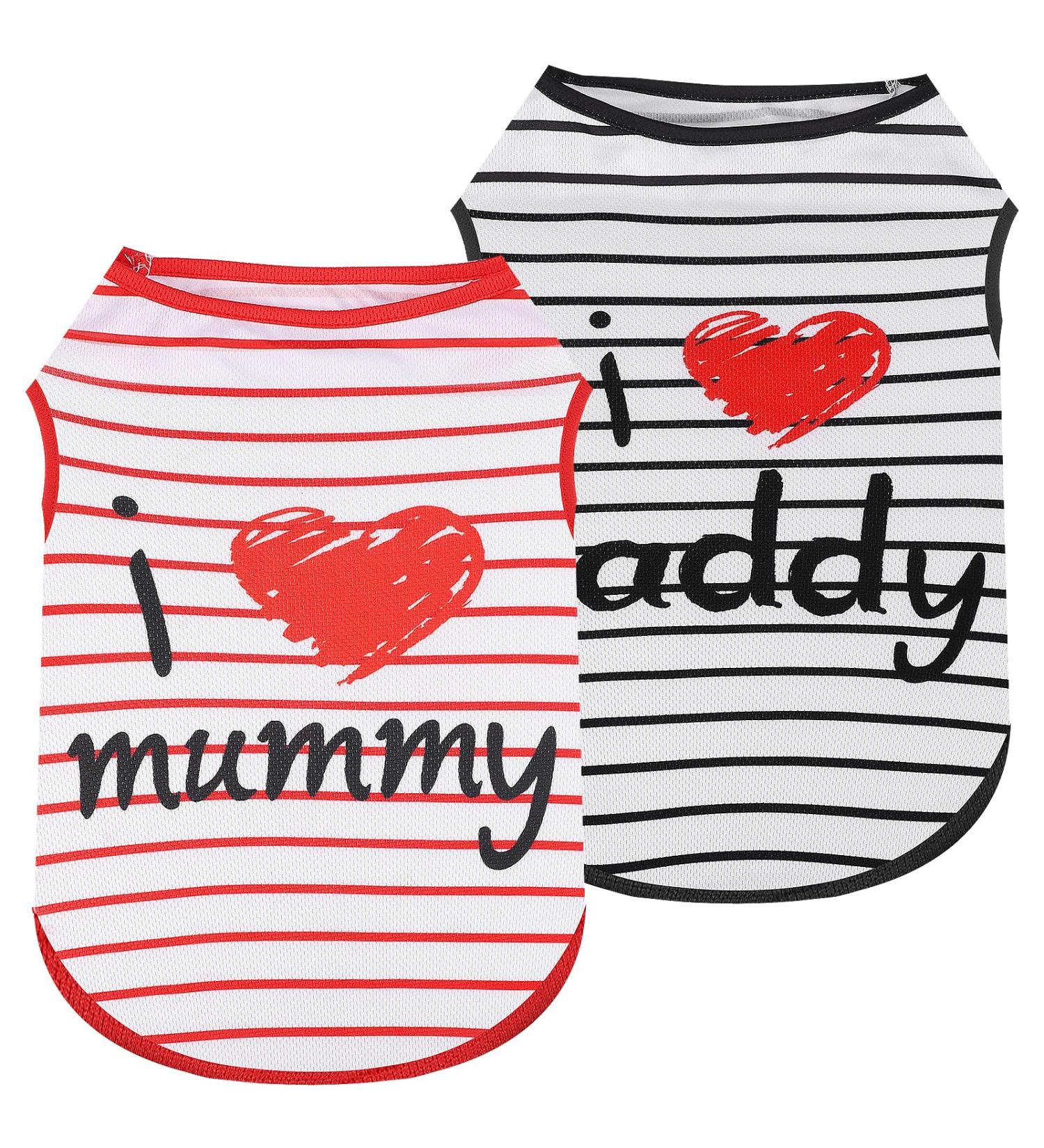 2 Pack Medium Dog Shirts - 'I Love Mom/Dad' Summer T-Shirts for Chihuahua & Puppy - Soft Breathable Short Sleeve Pet Clothing - Buy Online on GoSupps.com