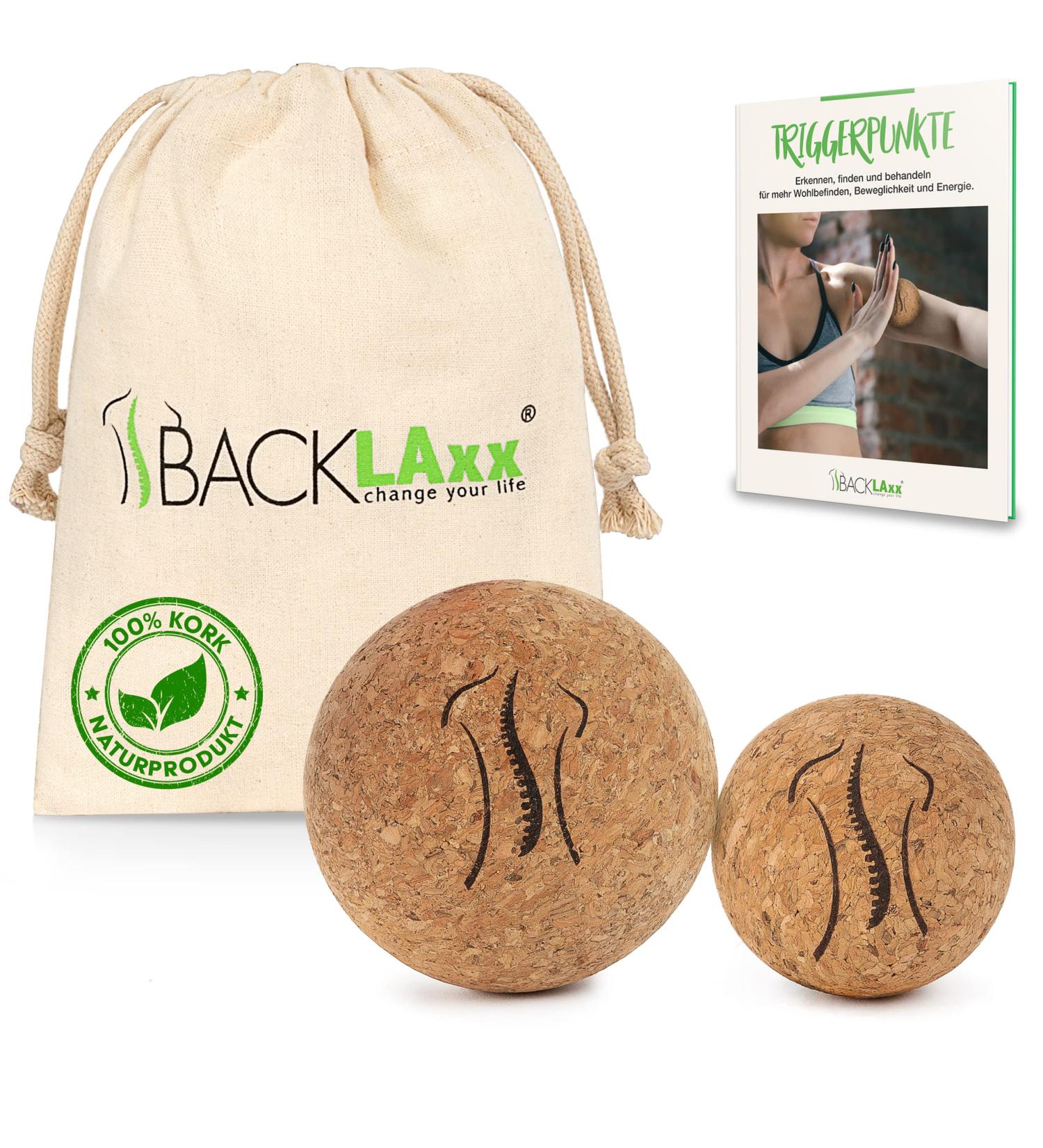 Backlaxx Fascia Ball Set - Sustainable Cork Massage Balls (5cm & 7cm) with Storage Bag | Antibacterial Self-Massage Tool & Free eBook on Trigger Points - Buy Online on GoSupps.com