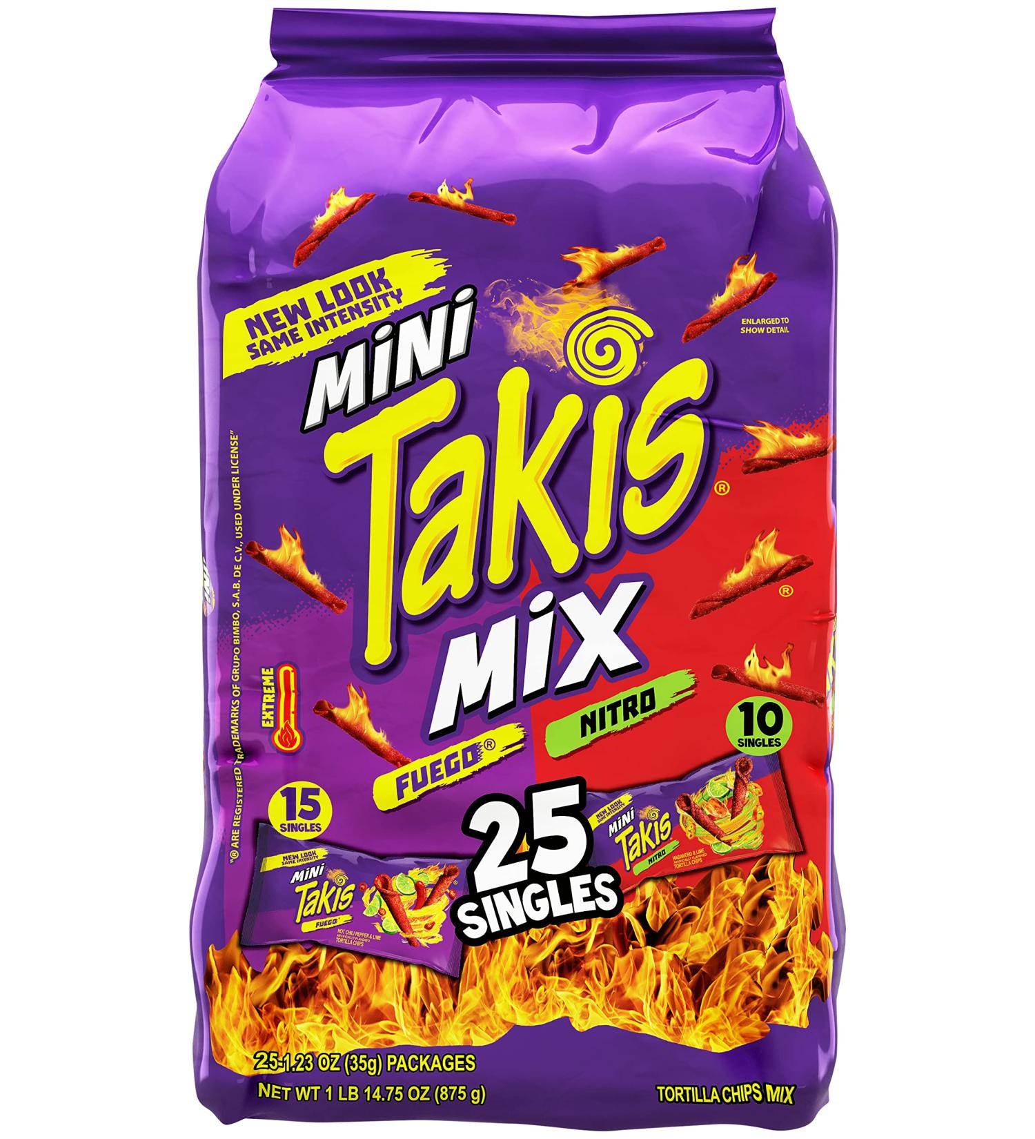 TAKIS Mini Fuego & Nitro Tortilla Chips - 25 Count Bag | Spicy Snack Treat - Buy Online on GoSupps.com