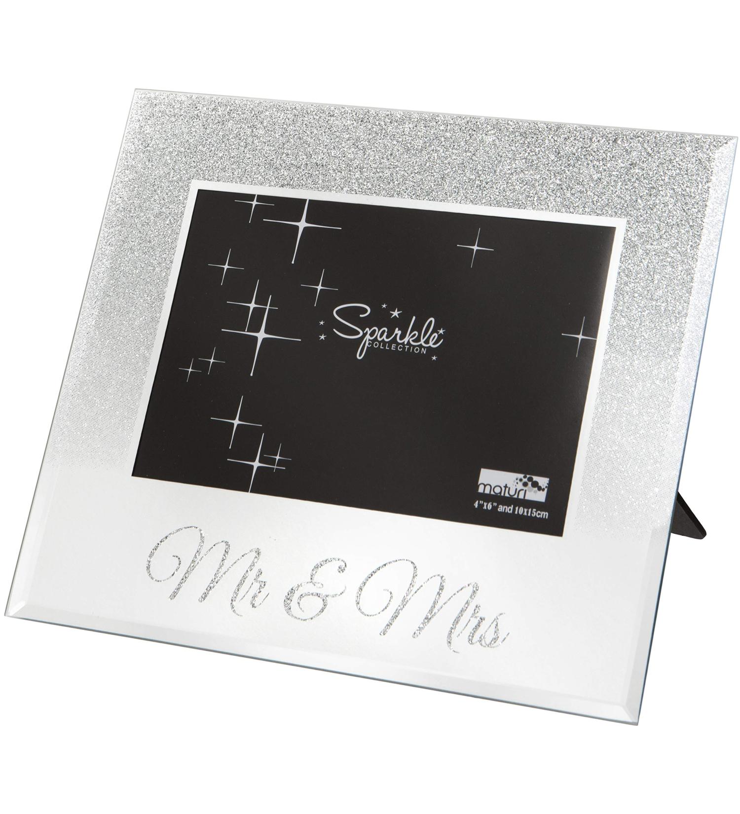 Maturi Silver Glitter Photo Frame Mirrored 6 x 4 Inch Mr & Mrs Wedding Gift