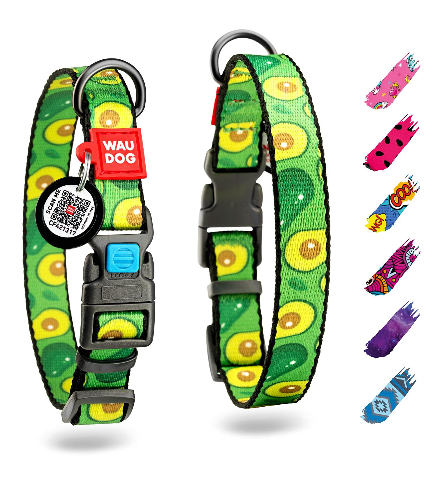 Waudog Adjustable Nylon Dog Collar for Large & Medium Dogs - Stylish Avocado Design 35-58 cm Length 25 mm Width - Buy Online on GoSupps.com