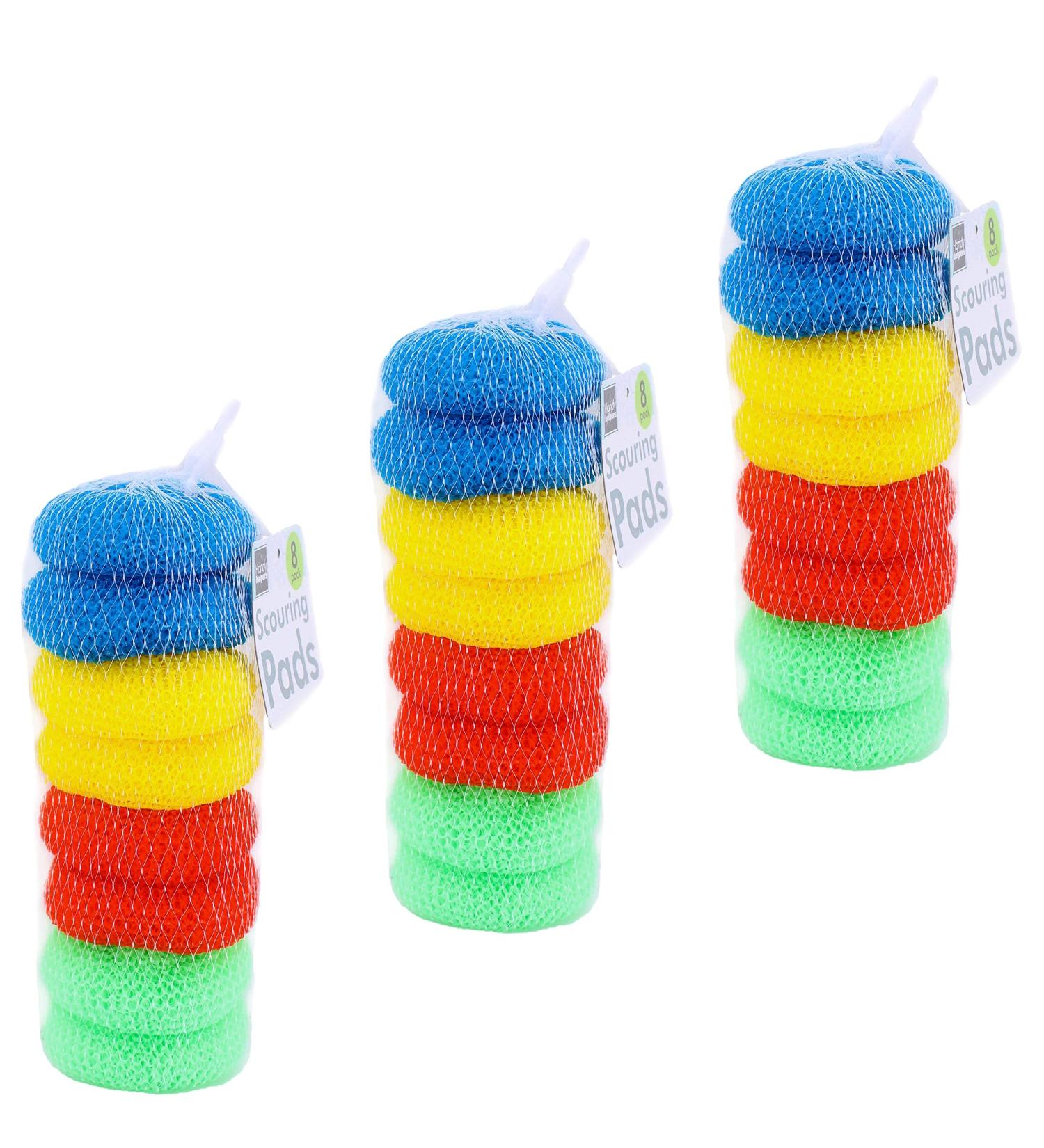 Pack of 24 Assorted Colors Round Nylon Dish Scouring Pads, Mesh Scourers