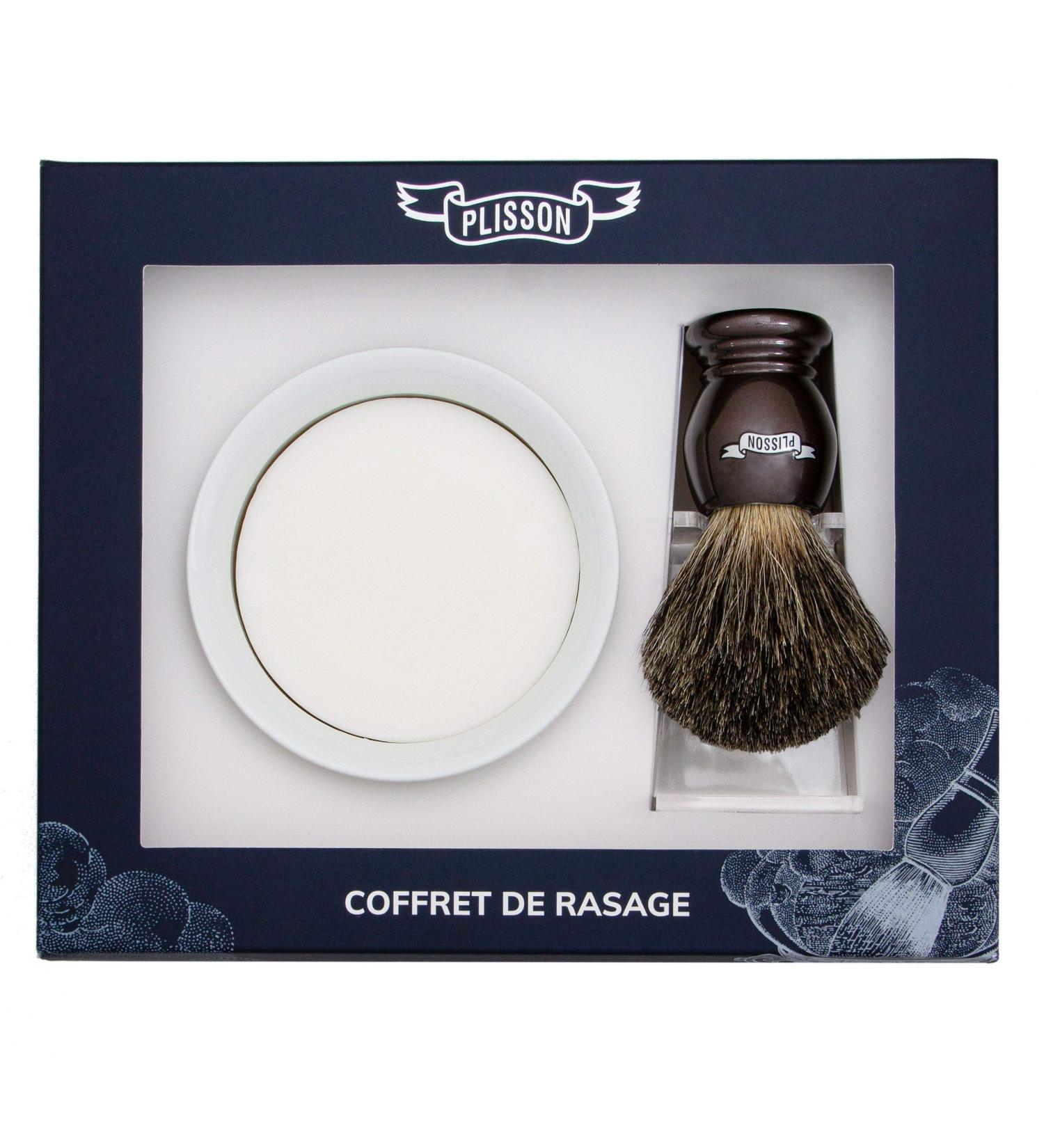Plisson shaving set shaving brush badger hair mother of pearl natural hair grey size 12 holder for bowl and soap